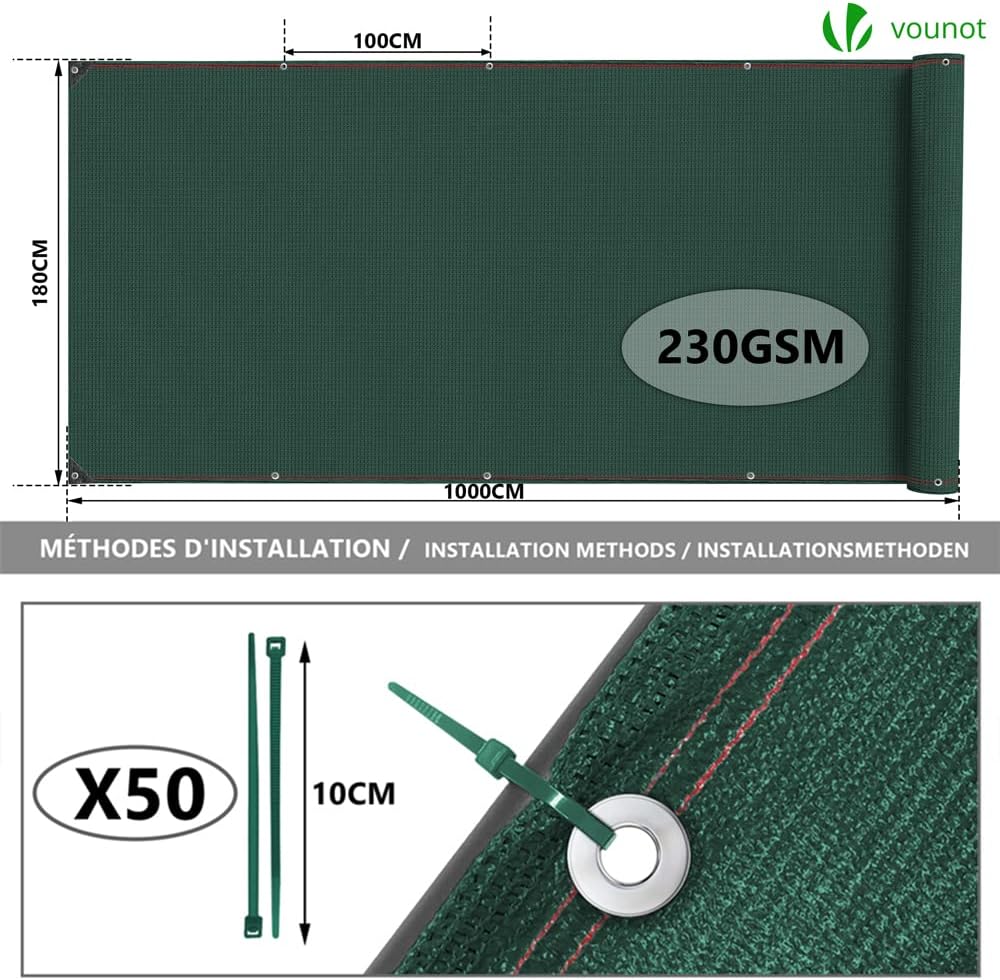 Thumbnail 1 de VOUNOT Privacy Netting 1.8×10m Garden Screening: 95% Shading, UV-Resistant HDPE, Easy Install Privacy Fencing