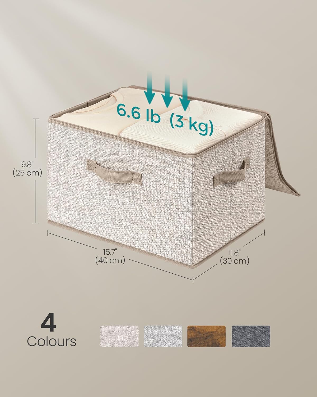 Detalle 2 de SONGMICS Foldable Storage Organiser Boxes (Set of 3) with Lids, Handles, Sand Beige RZB003K01