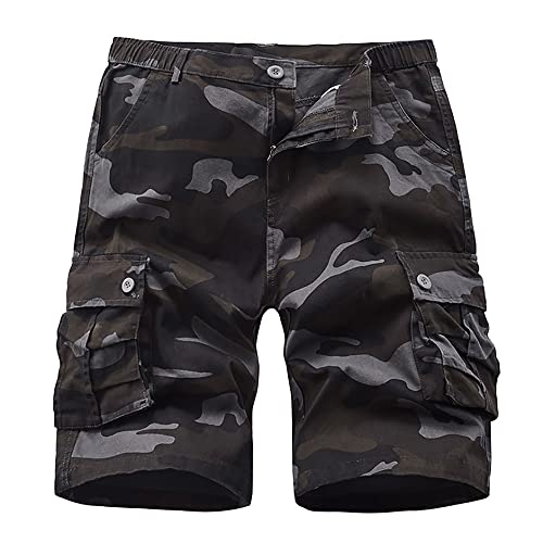Detalle de iCKER Mens Multi-Pocket Cotton Shorts Cargo Shorts Loose Fit Camouflage