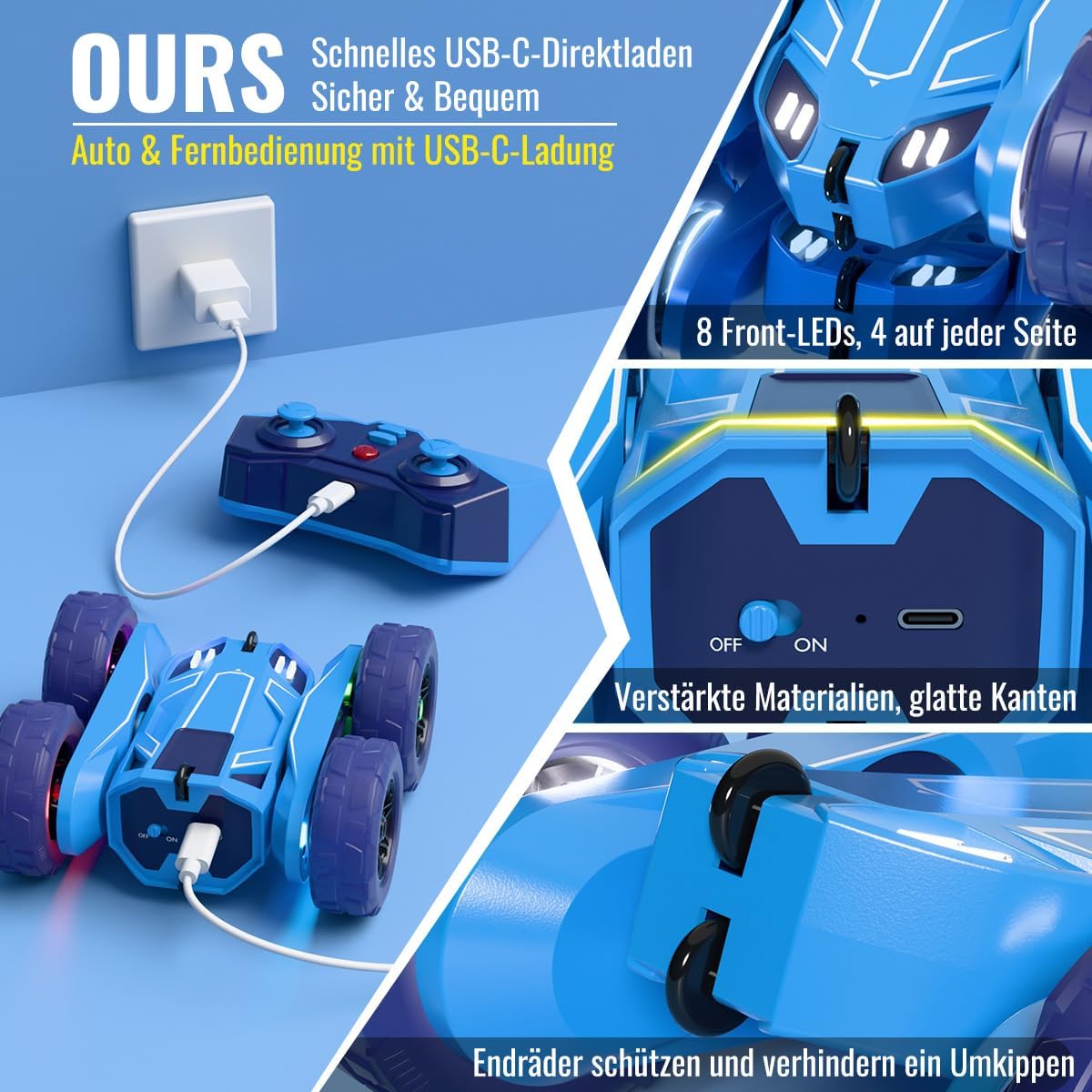 Thumbnail 1 de Ferngesteuertes Auto „Exklusiv“ mit Dual-USB-C Direktladung, 2,4G 360° Stunts und LED-Licht, 4WD (für 3–12 Jahre)