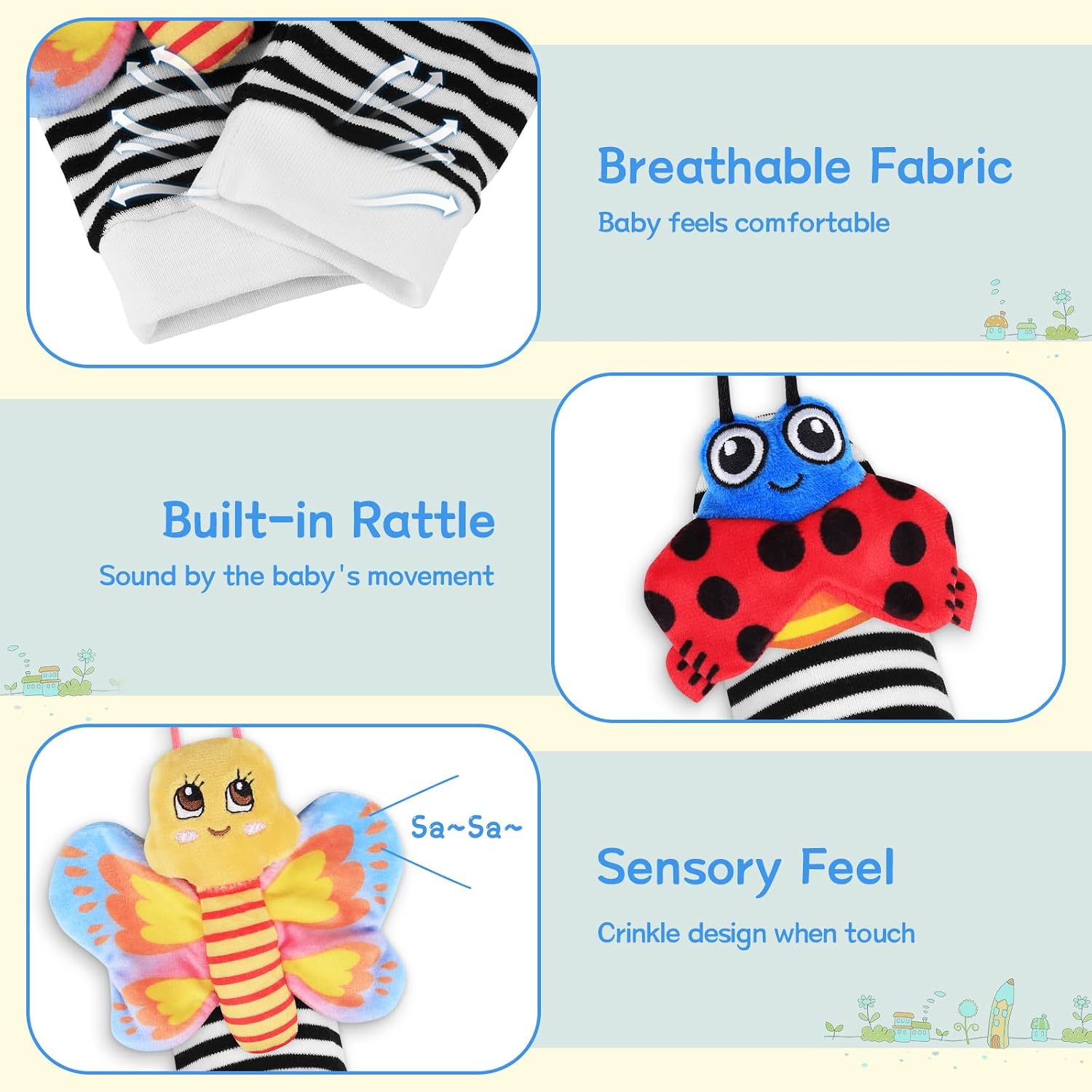 Detalle de Baby wrist and ankle rattles 0-6 months