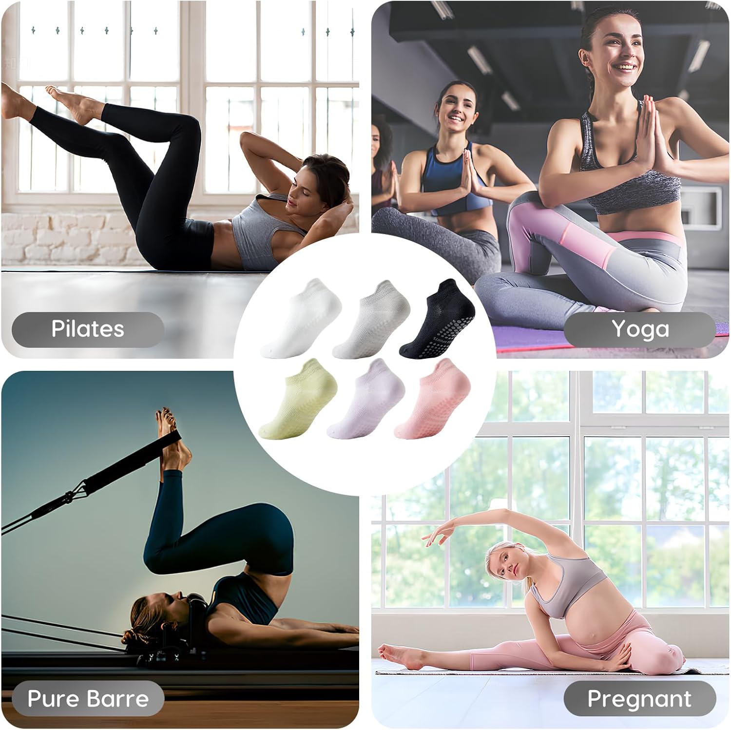 Thumbnail 6 de Dzpuhuojz Calcetines Pilates antideslizantes 6 pares