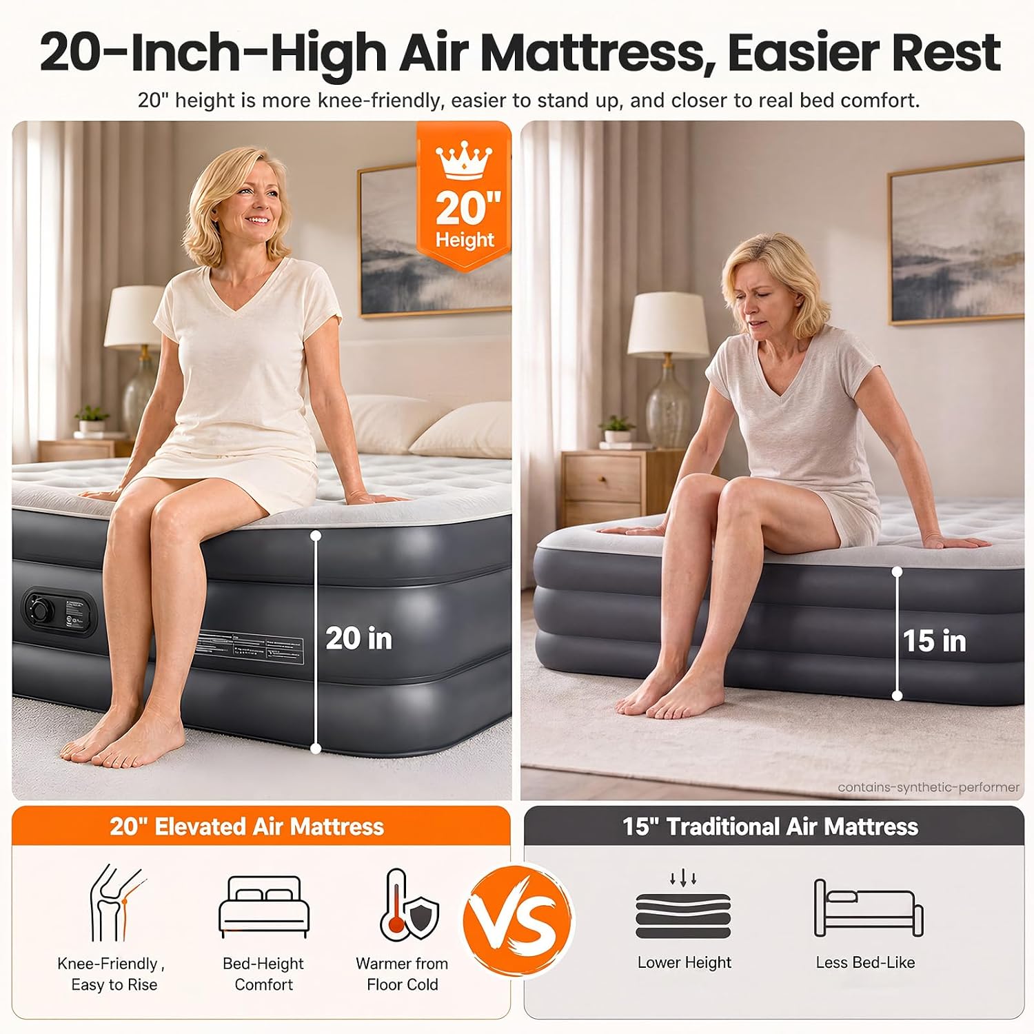 Detalle 2 de OlarHike AMH3 Queen Air Mattress with Built-In Pump, 20-Inch Height