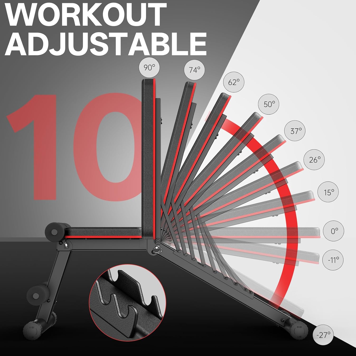Detalle de PASYOU PA300 Adjustable Weight Bench (incline/decline, foldable) for full-body home workouts