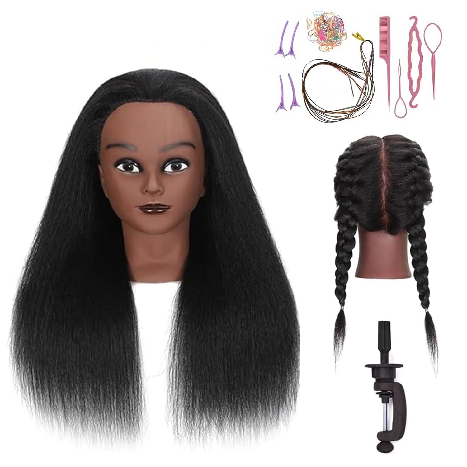 Detalle de HAPOWELL 100% Real Hair Mannequin Head, 16-Inch Braiding Practice Doll