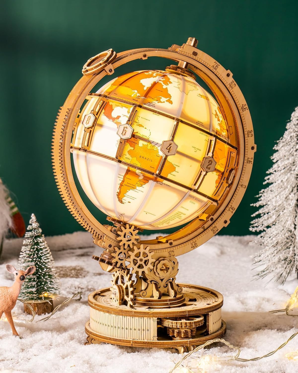 Detalle de ROKR Maquette Bois Globe Lumineux 3D – Puzzle 180 pièces et globe rotatif en bois