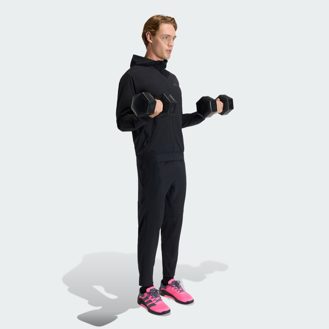 Detalle de Adidas D4T, chaqueta deportiva de entrenamiento con capucha y cremallera negra