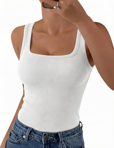 Detalle de Aottori Camiseta sin Mangas Mujer Elástico Blanco talla M