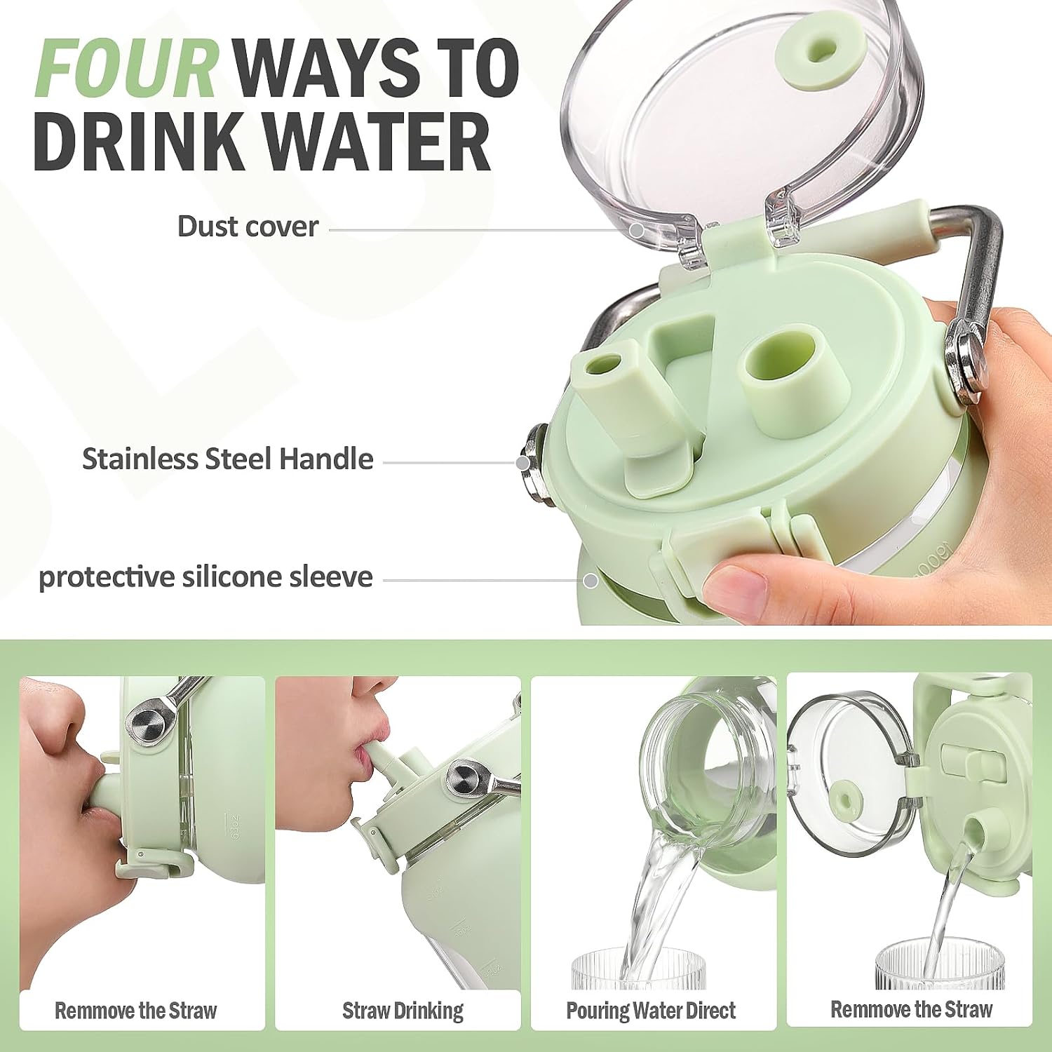 Detalle 2 de BLUEGO Trinkflasche Glas 2,5 l mit Zeitmarkierungen