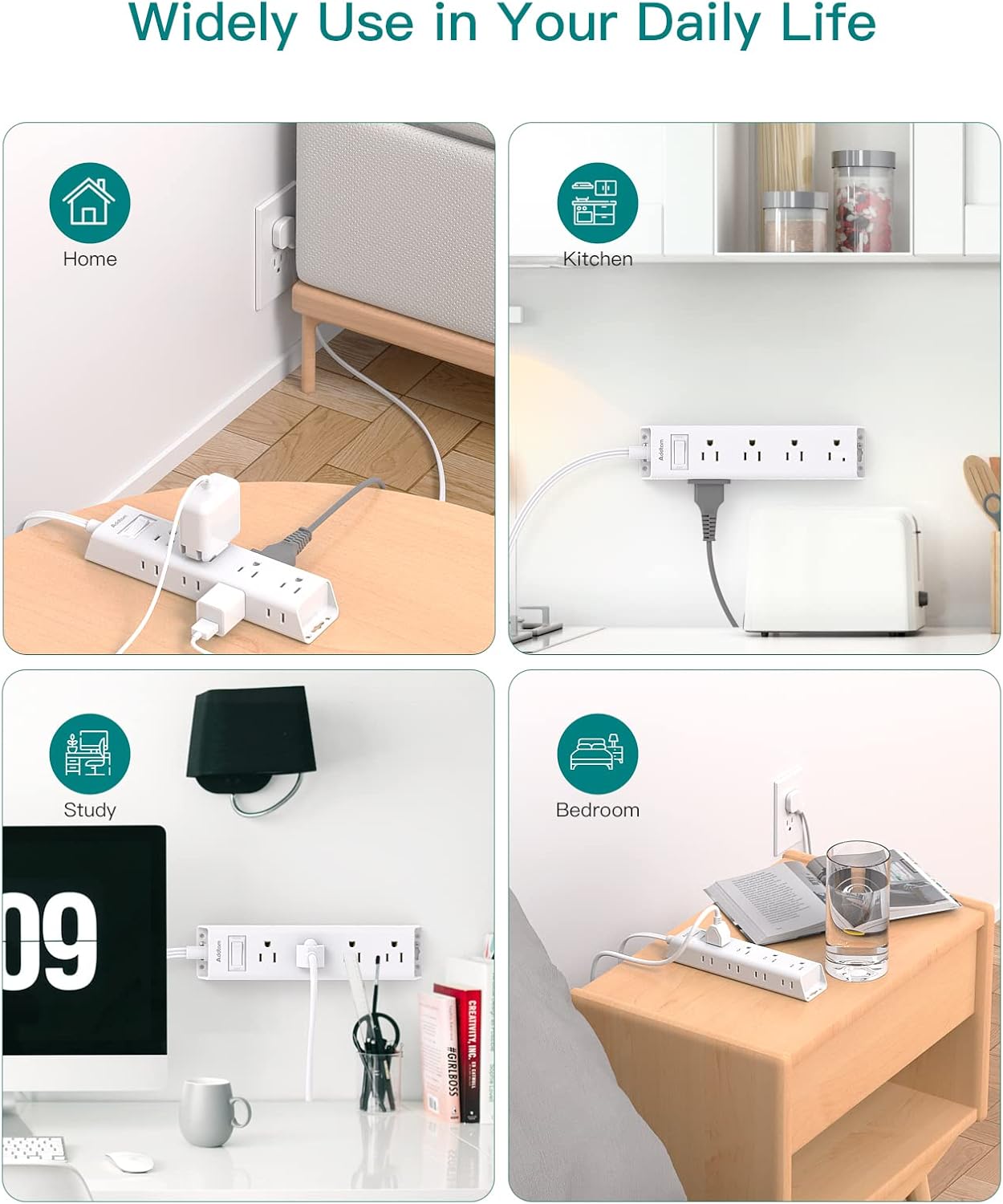 Thumbnail 6 de Addtam Flat Plug Power Strip 12-Outlets 5Ft ๐