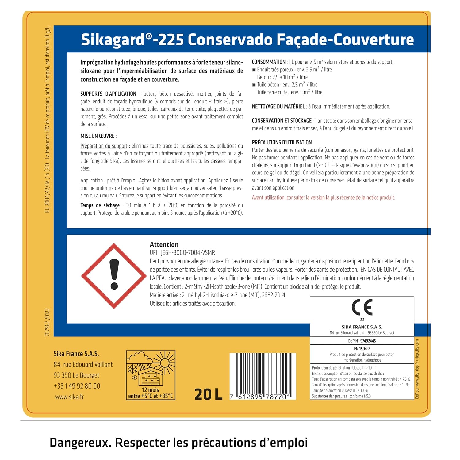 Thumbnail 1 de SIKA Imprégnation hydrofuge multi-supports Sikagard 225 Conservado Façade-Toiture – prêt à l’emploi, effet perlant