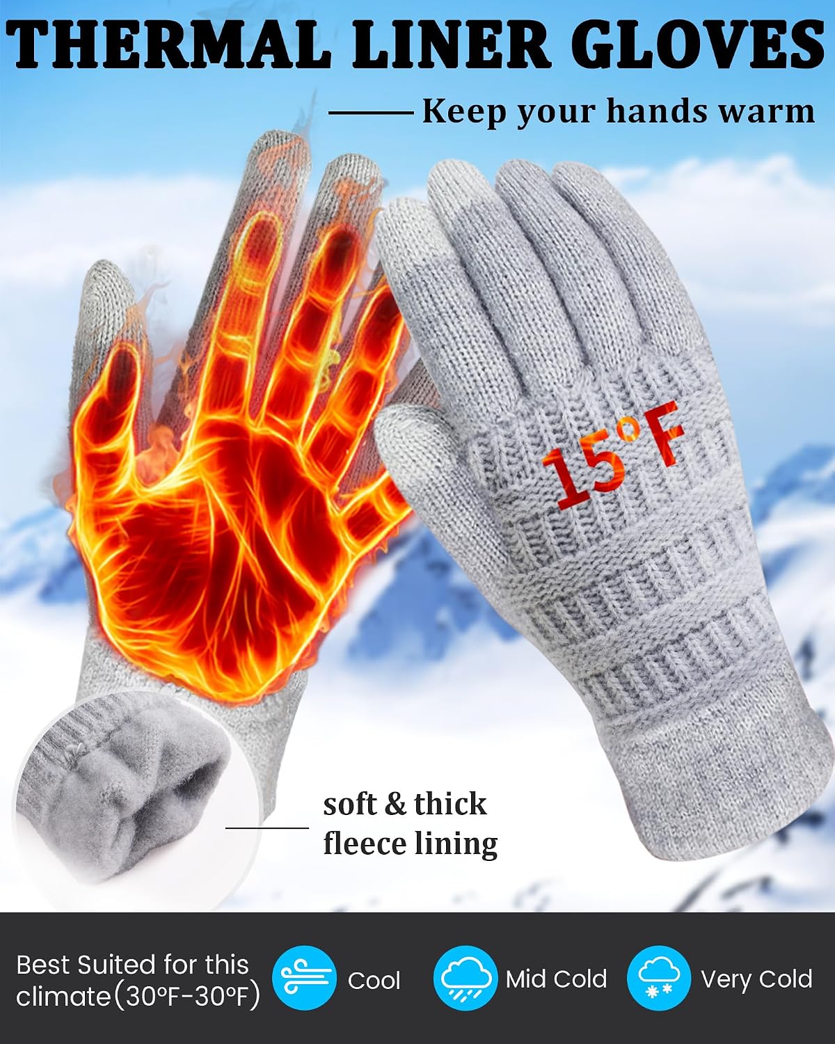 Detalle 2 de REACH STAR Women's Winter Gloves, 2 Pairs, Touchscreen Knit with Thermal Lining