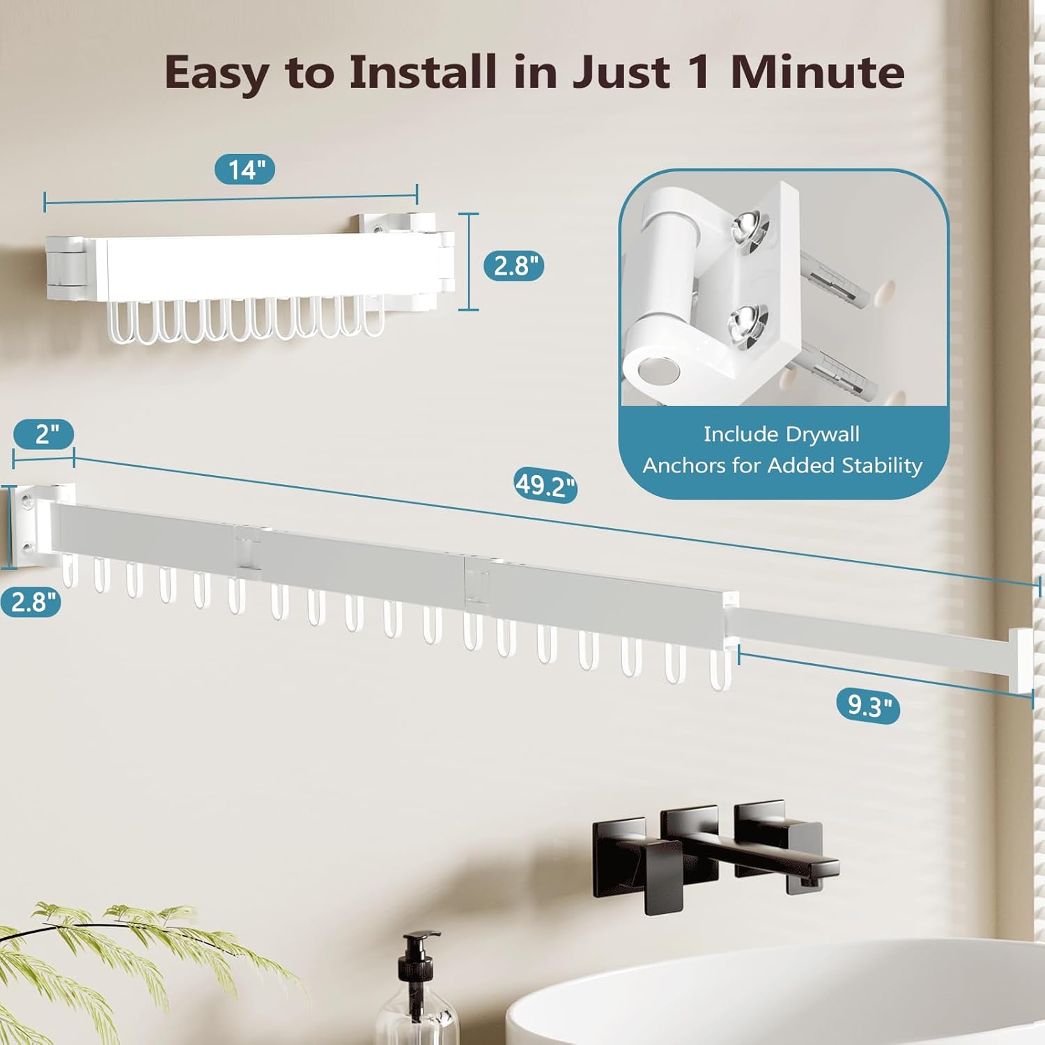Thumbnail 5 de JAUREE Wall Mounted Drying Rack with 18 Hooks