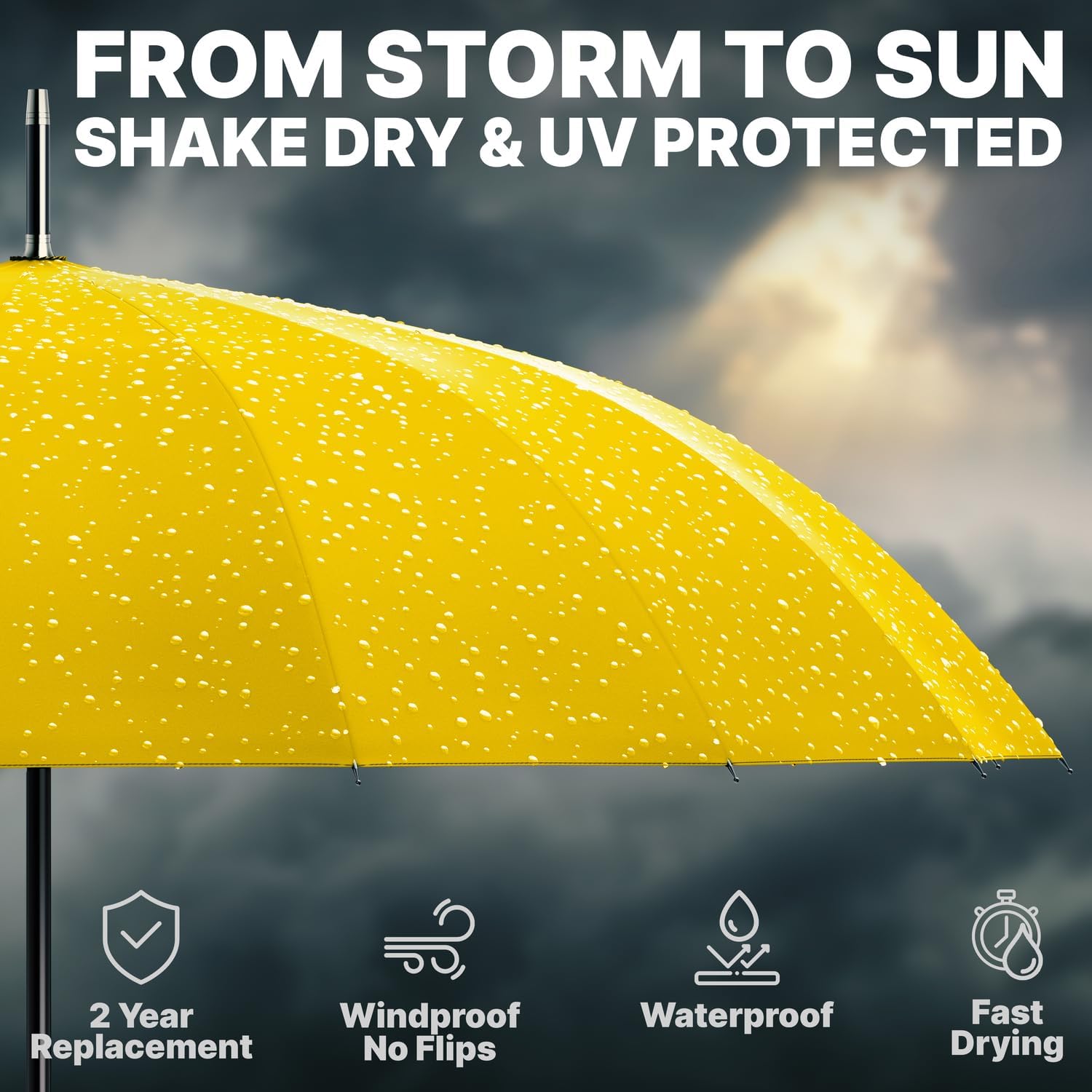 Thumbnail 6 de Royal Walk Windproof Umbrella Black Large 54 Inch Automatic Open (for 2 persons) — Wooden Handle