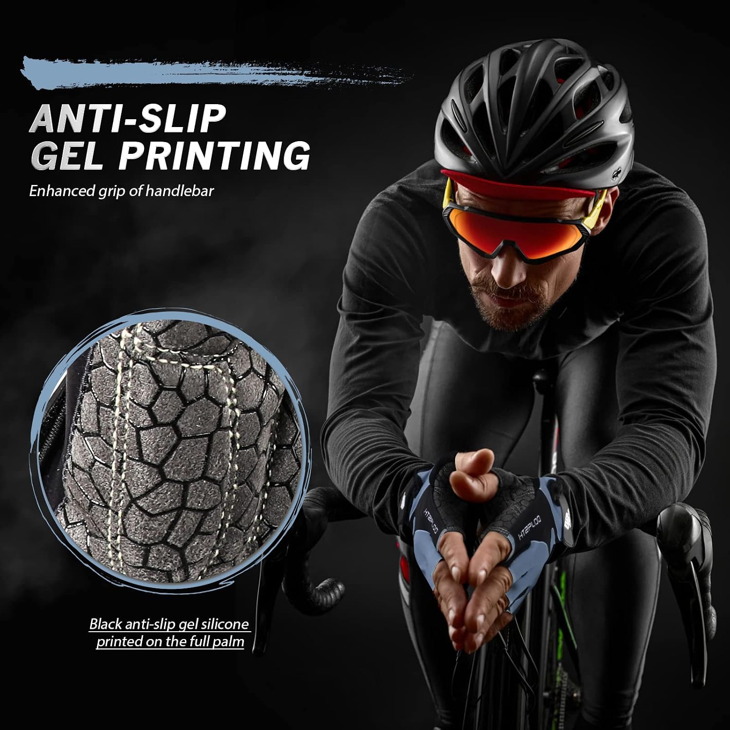 Detalle de HTZPLOO Bike Gloves for Men and Women with Anti-Slip Padding and Shock Absorption