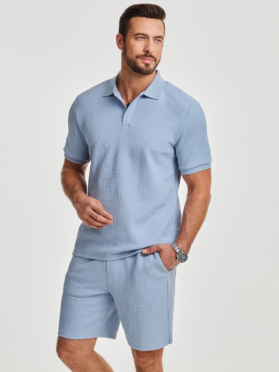 Thumbnail 6 de JMIERR Jogginganzug Herren Set – 2-teiliges Sommer-Trainingsoutfit aus Elasthan-Polyester, Polo-Shirt & kurze Hose