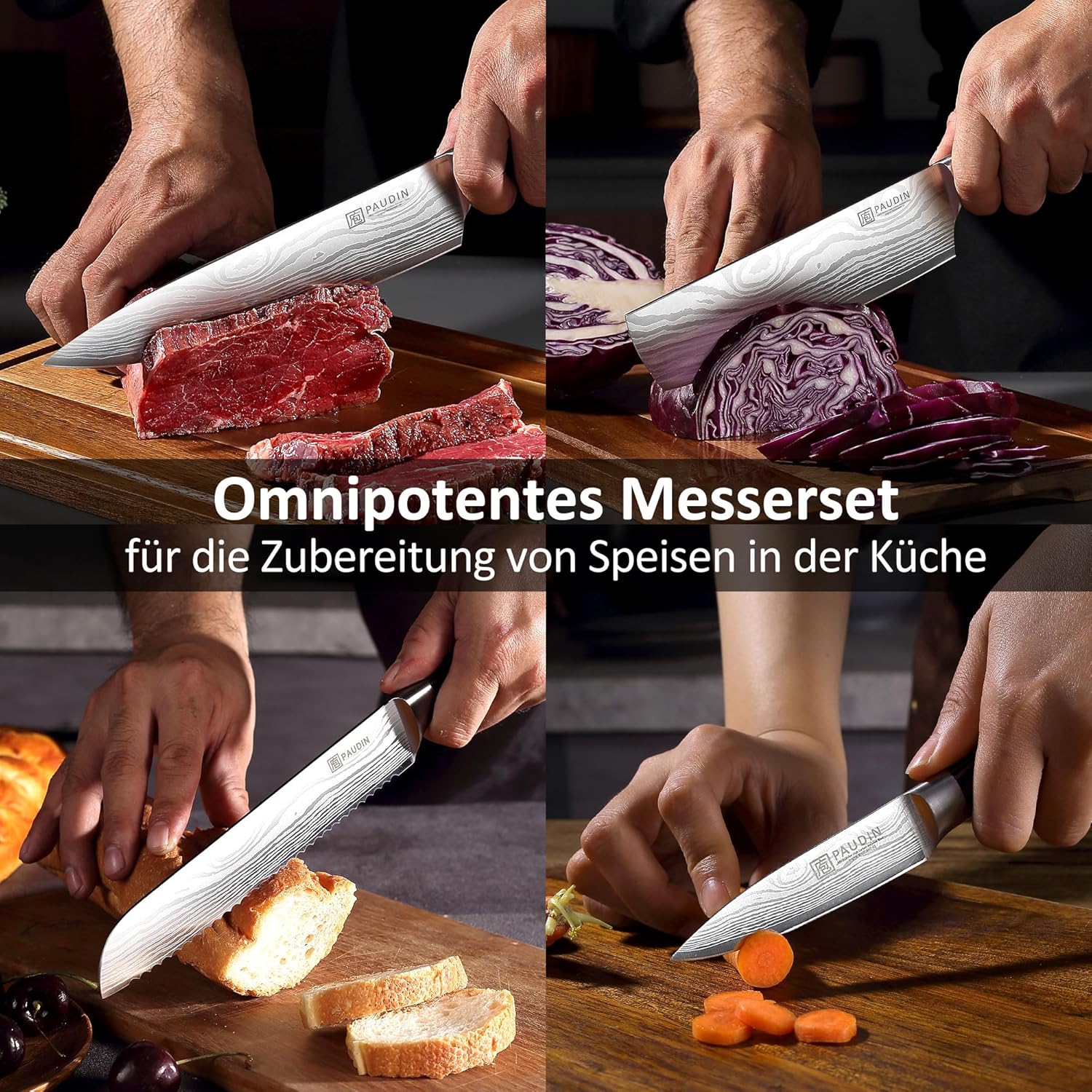 Thumbnail 6 de PAUDIN Messerset 7-teilig mit Profi-Küchenmessern aus Edelstahl – inkl. Holzgriff und Geschenkbox