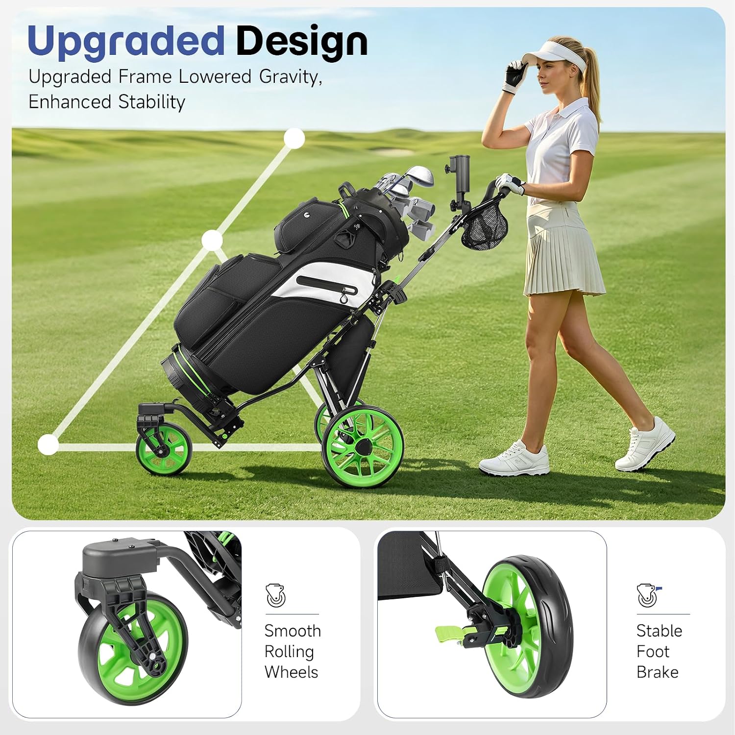 Detalle de Findway 3-Wheel Golf Push Cart with 360° Swivel Front Wheel