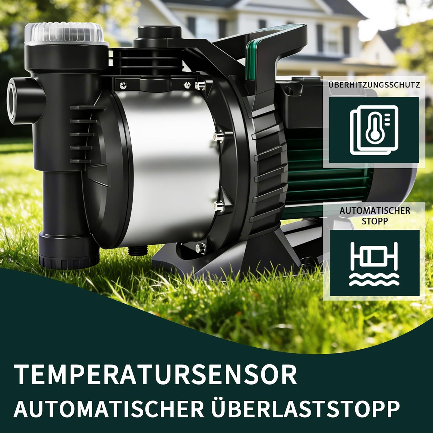 Thumbnail 2 de LANCHEZ Gartenpumpe 5000 l/h – 1300 W, Förderhöhe 50 m, inkl. Filter, Wasseranschluss und Ablass