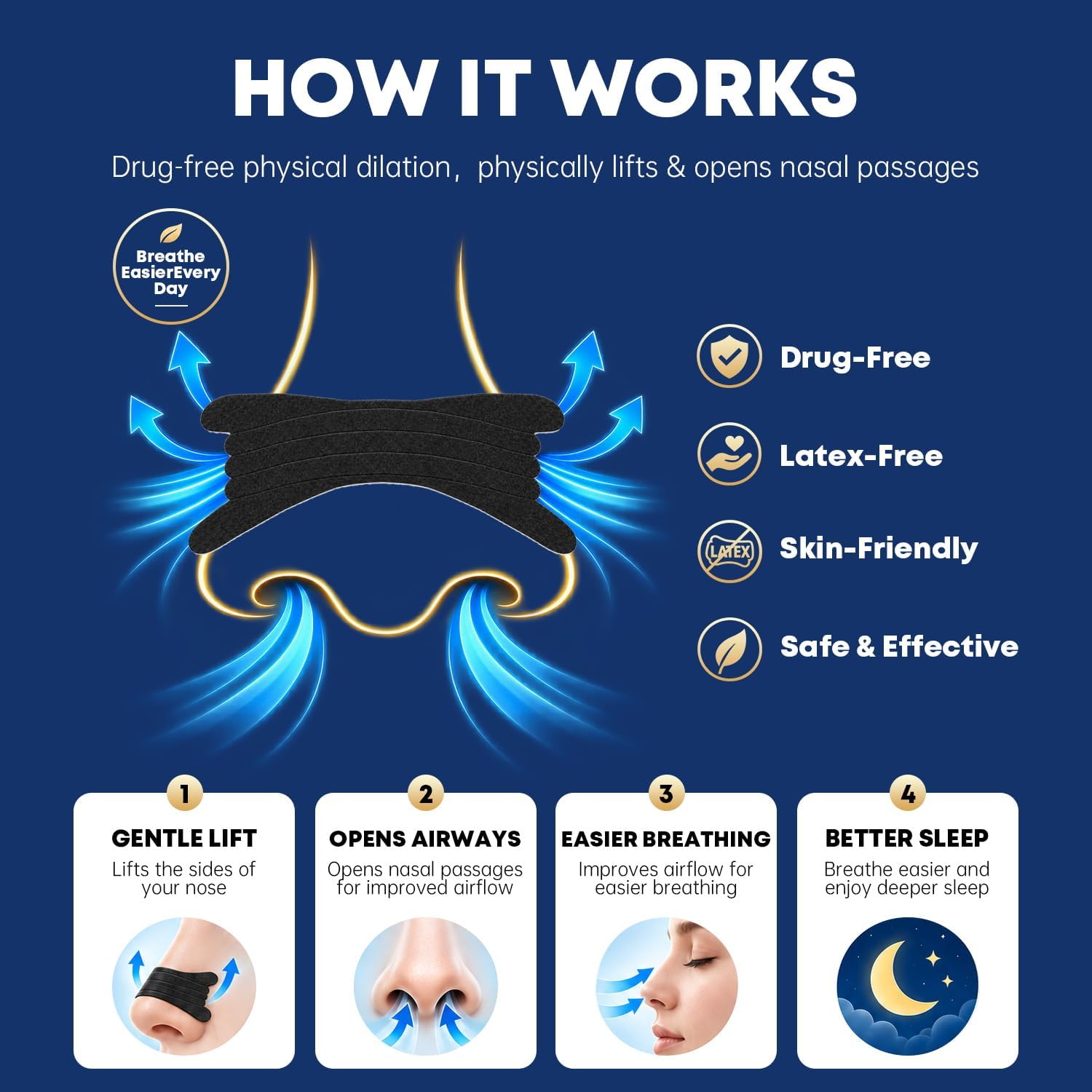 Detalle de 60 PCS Extra Strength Black Nasal Strips for Snoring and Congestion
