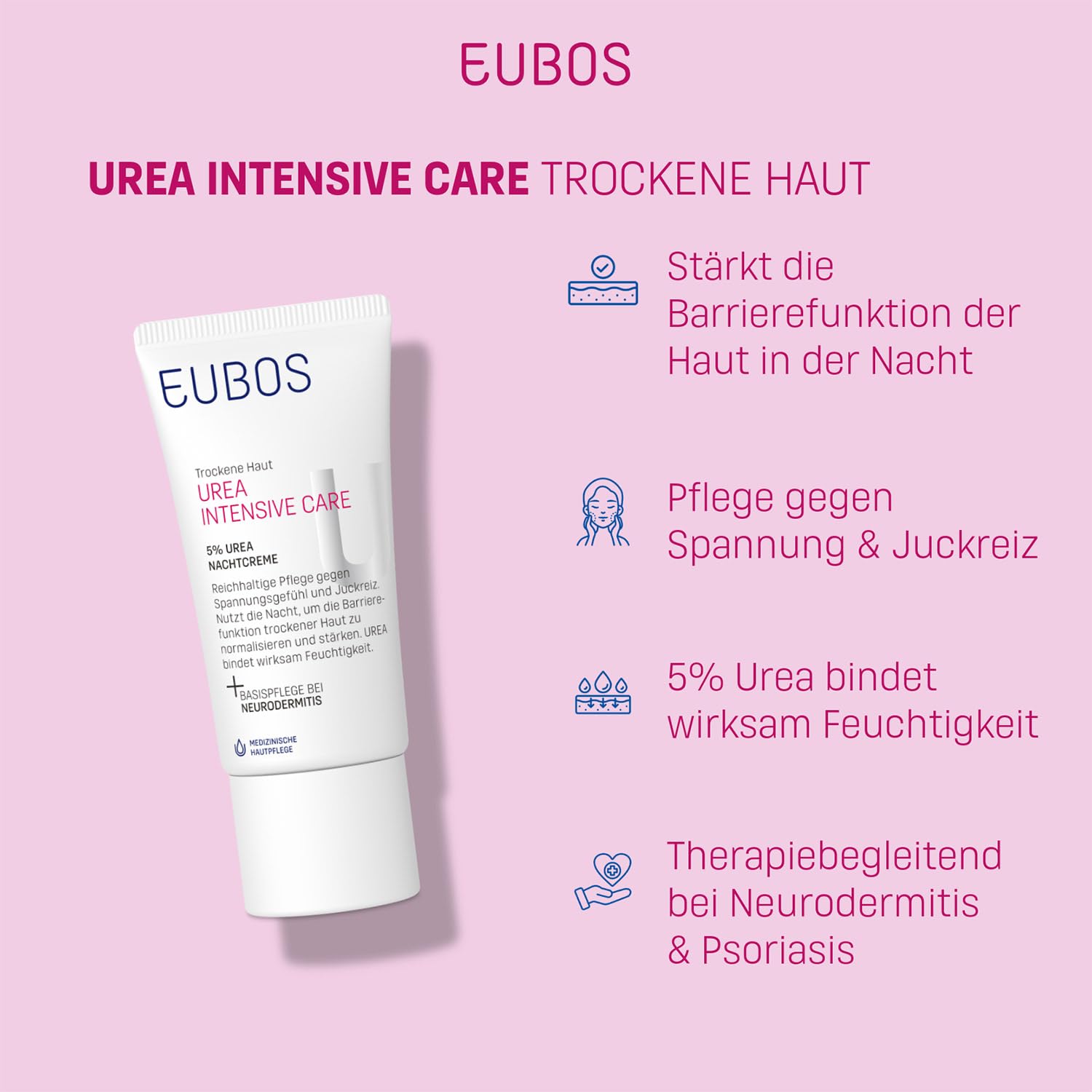 Detalle de EUBOS Trockene Haut Urea 5% Nachtcreme, 50 ml – Dermokosmetik aus der Apotheke
