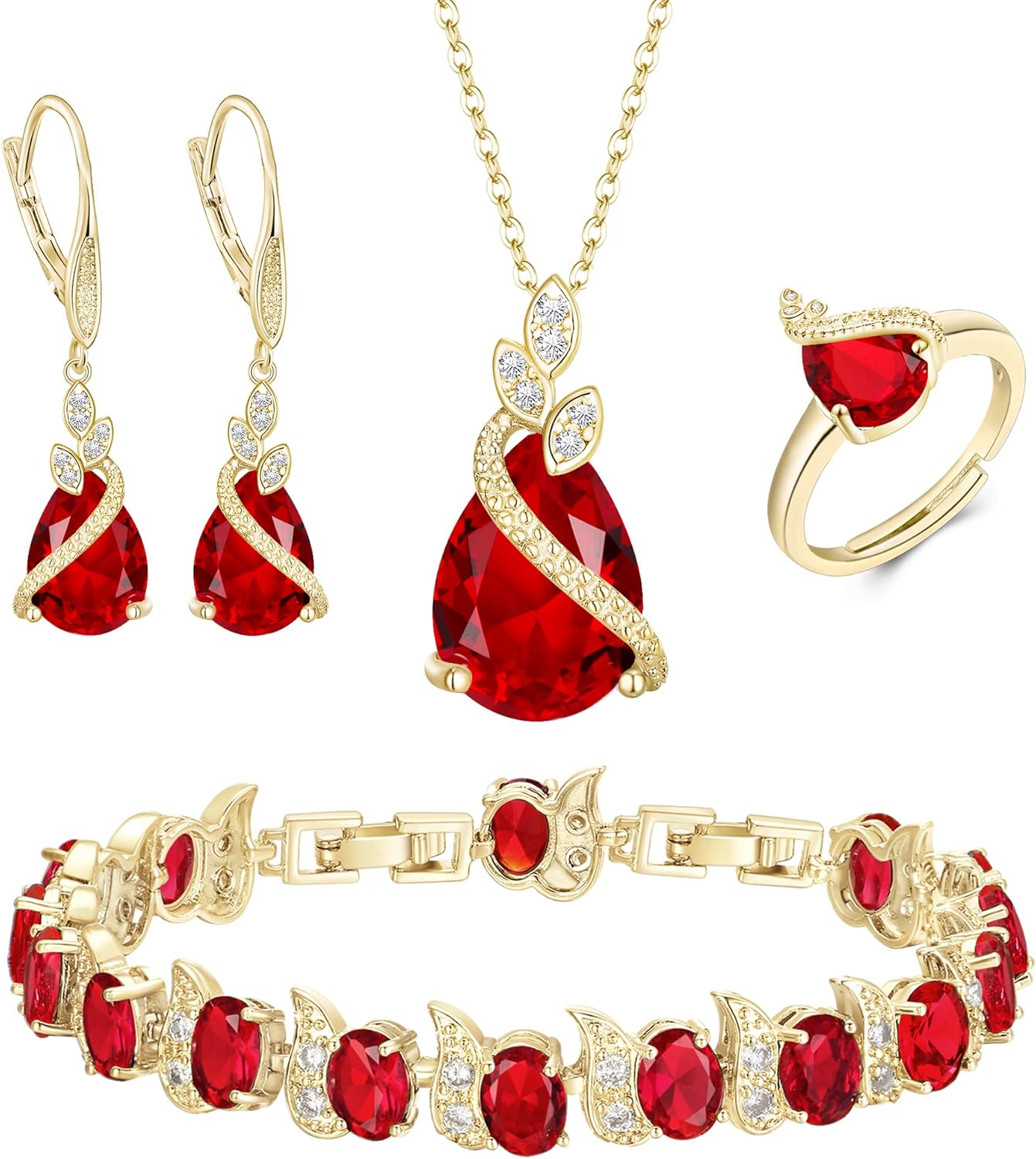 Thumbnail 5 de Parure de bijoux de mariage Clearine (zircone cubique) 4 pièces : collier, boucles d’oreilles, bracelet et anneau réglable
