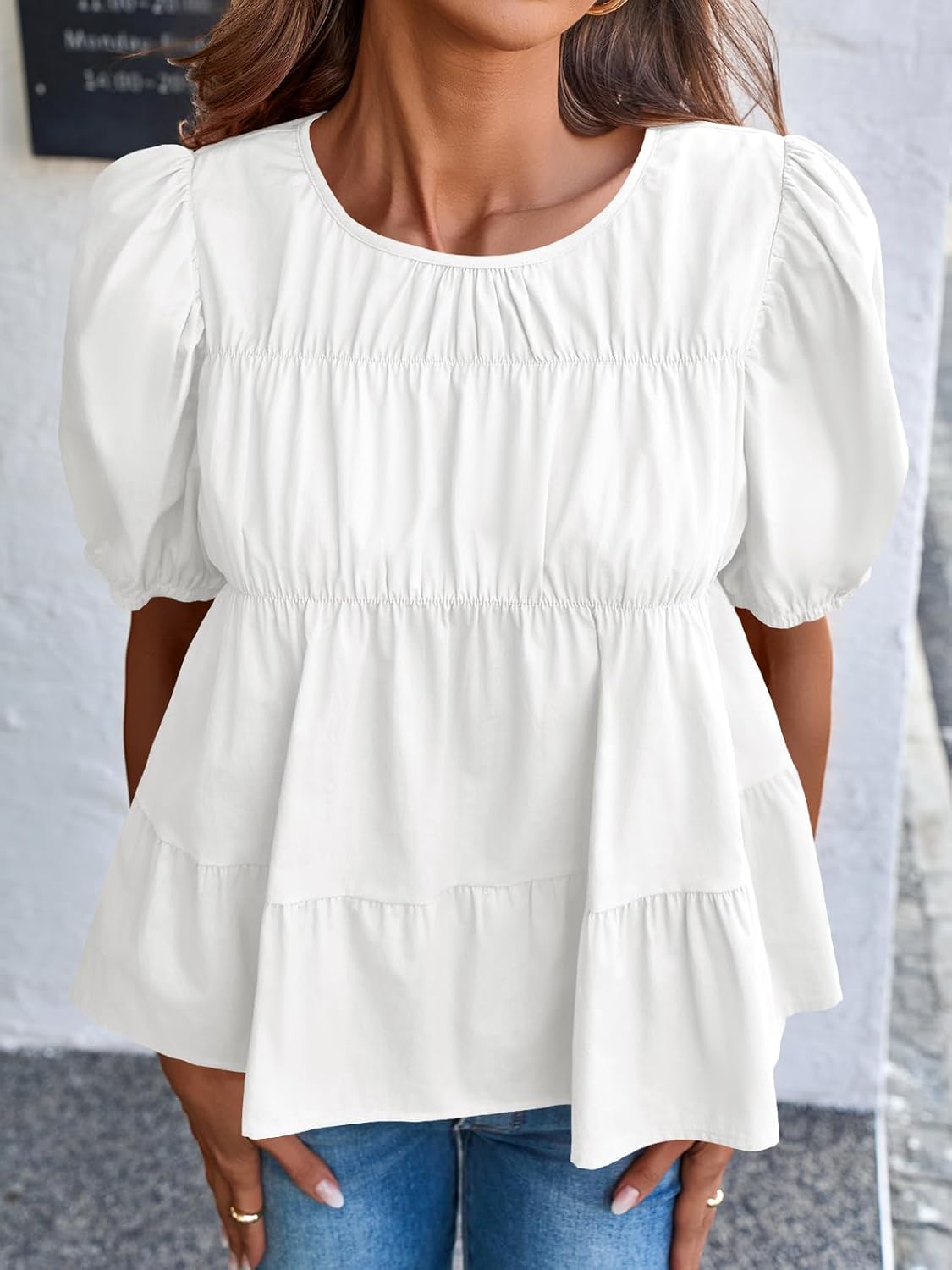 Detalle 2 de Tankaneo Women's Puff Sleeve Peplum Babydoll Top