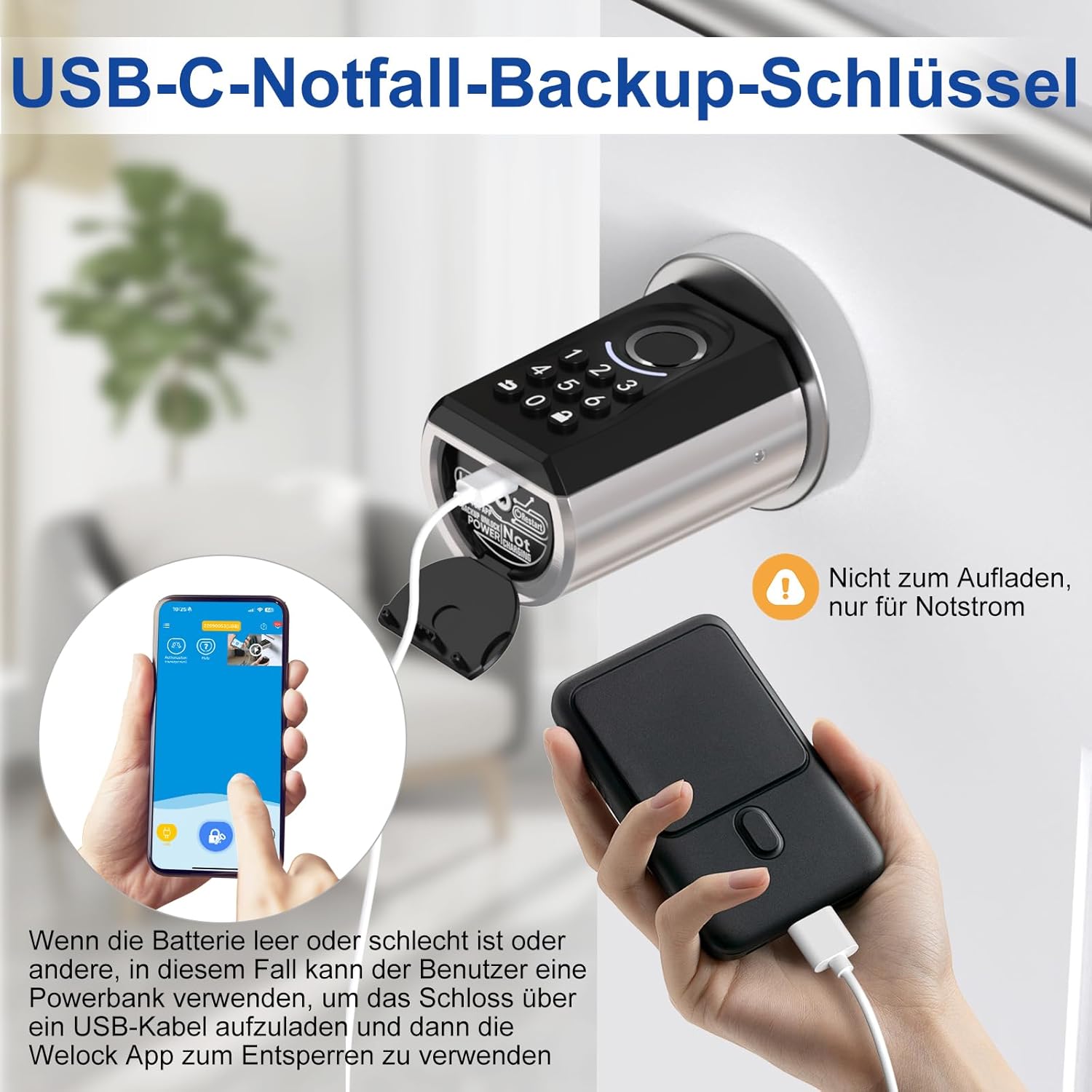 Detalle de WELOCK Türschloss Fingerabdruck ToucA51 – 6-in-1, IP65, App & WLAN-Anbindung