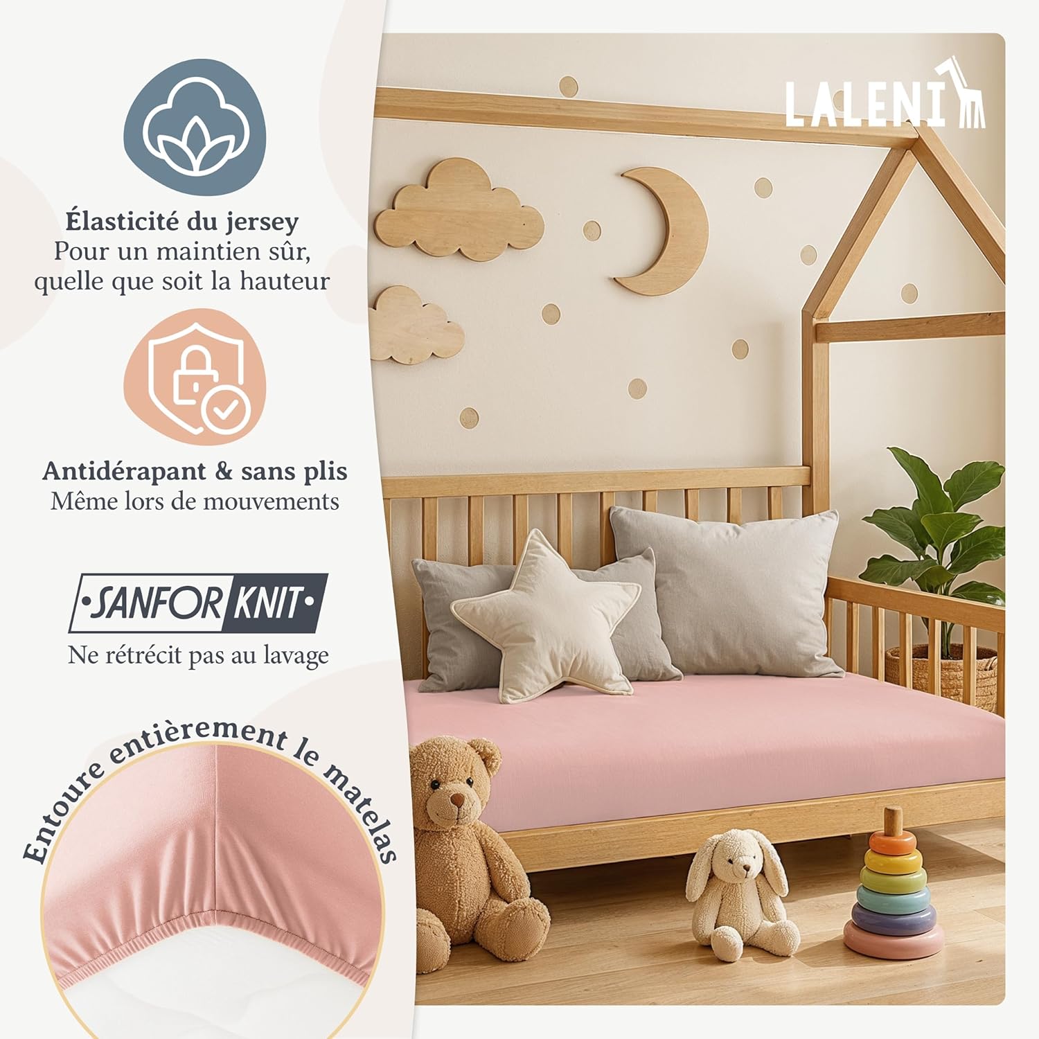 Thumbnail 3 de Laleni Draps-Housses bébé 100x100 cm en jersey — Lot de 2, coton certifié OEKO-TEX, rose