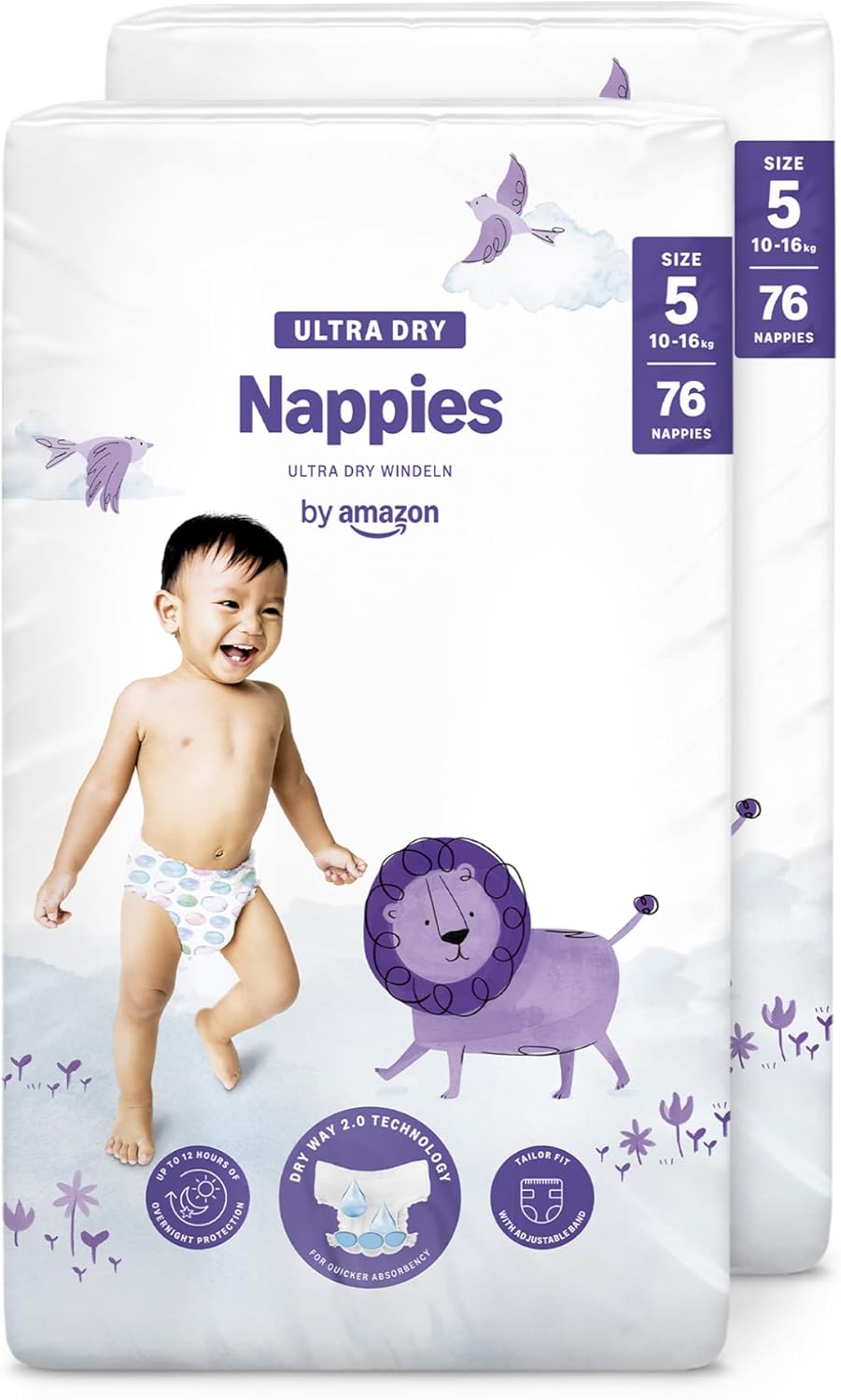 Detalle de By Amazon Ultra Dry Nappies Size 5 (10-16 kg) – 152 nappies (2 x 76)
