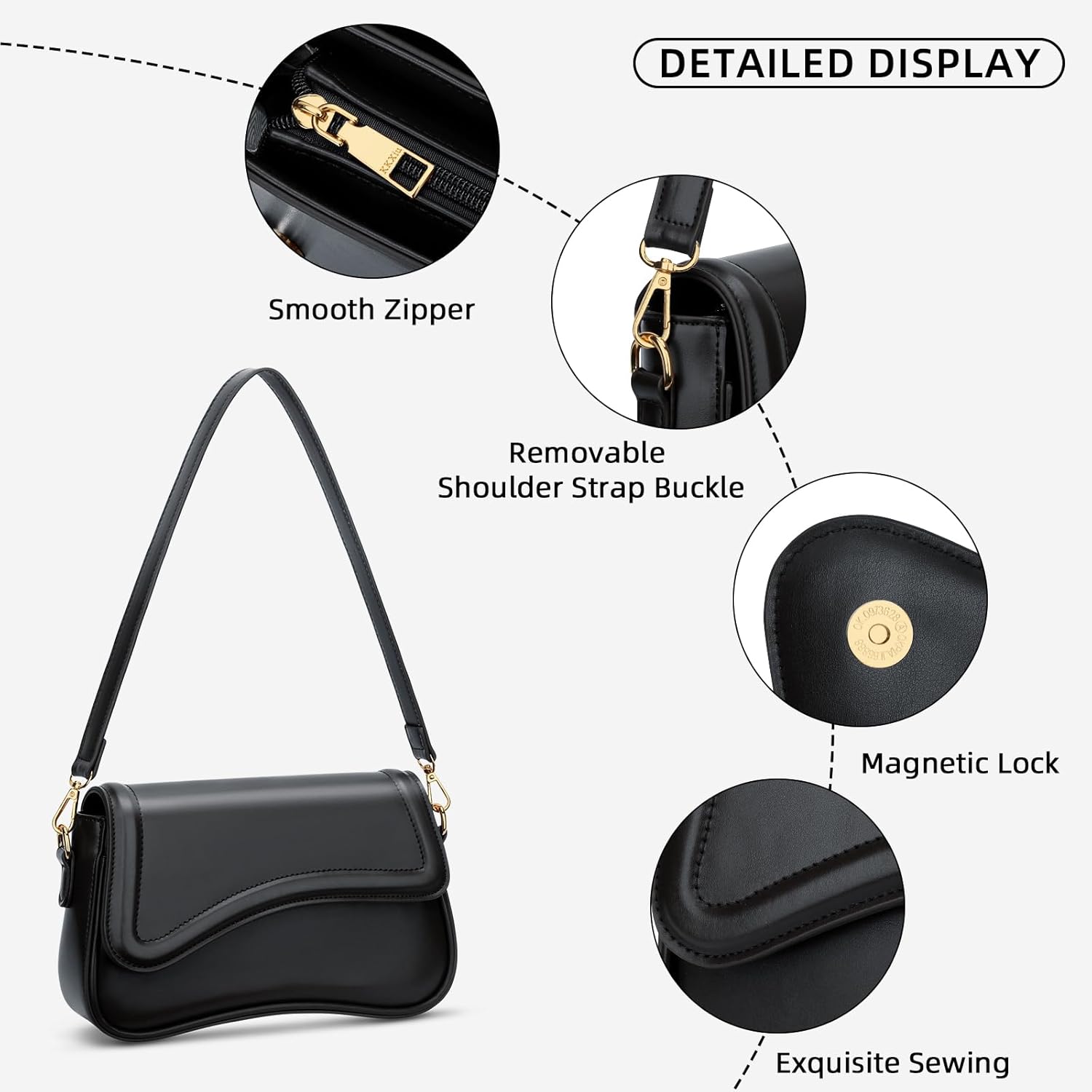 Detalle de KKXIU Small Shoulder Bag for Women with Detachable Strap and Gold Chain