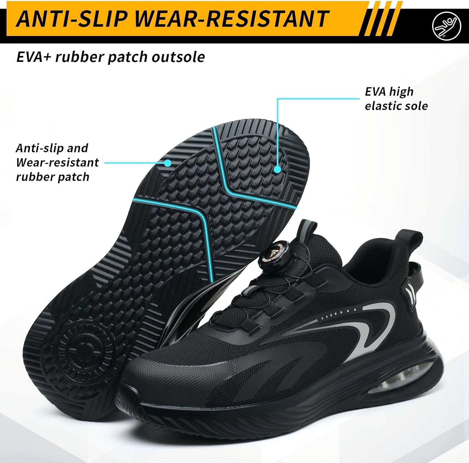 Detalle de AEKYIWL Scarpe antinfortunistiche da lavoro: leggerezza, traspirabilità e comfort con chiusura regolabile