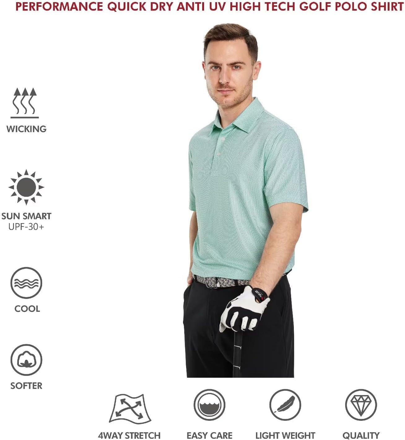 Detalle de Men’s Dry Fit Printed Performance Polo Shirt (UPF 30+, Moisture Wicking, 4-Way Stretch)
