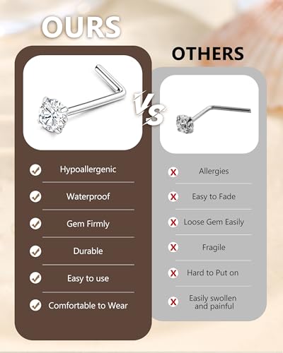 Thumbnail 6 de CASSIECA 20G Silver Nose Ring Set – Hypoallergenic Surgical Steel with CZ Gemstones