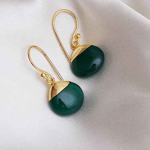 Thumbnail 6 de Gempires Natural Gemstone Teardrop Dangle Earrings, Green Onyx – Lightweight Gold Plated, Hypoallergenic Drop Earrings