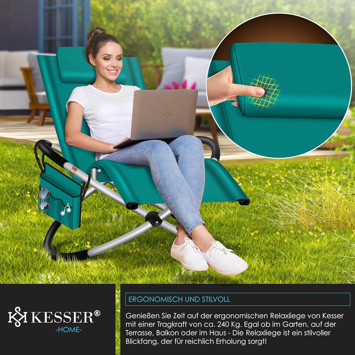 Thumbnail 2 de KESSER Relaxliege Liegestuhl – ergonomische Gartenliege mit verstellbarem Neigungsmechanismus