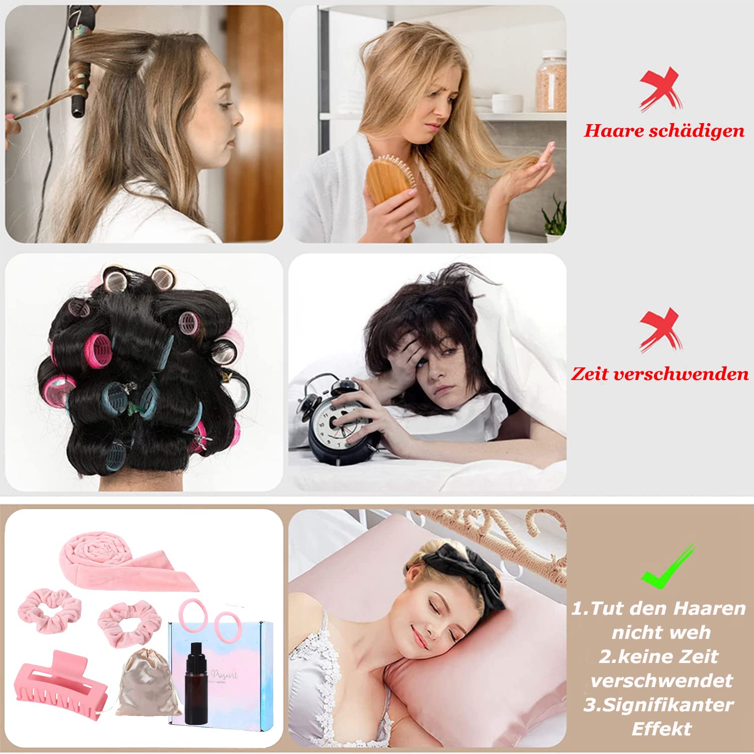 Detalle de Lockenwickler Ohne Hitze – Heatless Waves Set (Rosé, 1 Set) für langes bis mittleres Haar