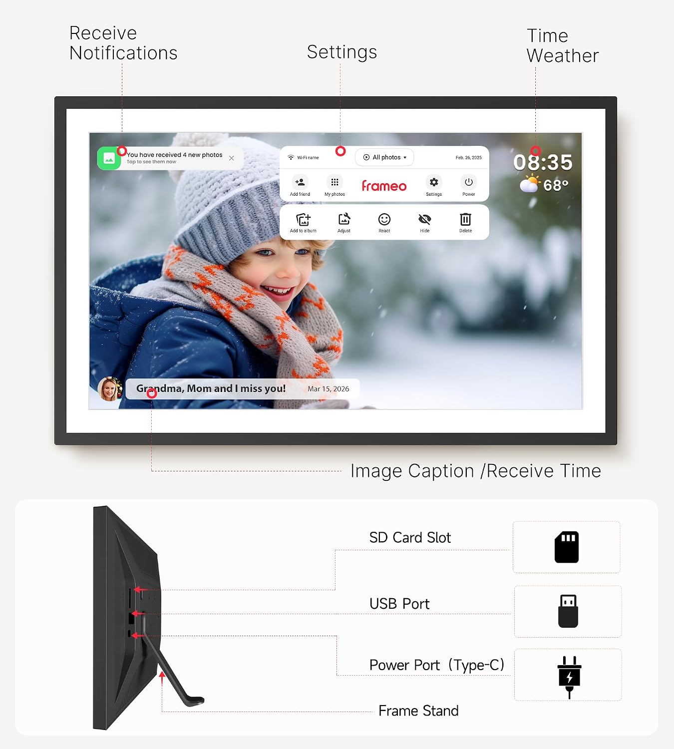 Thumbnail 6 de BIGASUO 159K 15.6-Inch Digital Picture Frame, 64GB Wi-Fi, FHD Touchscreen