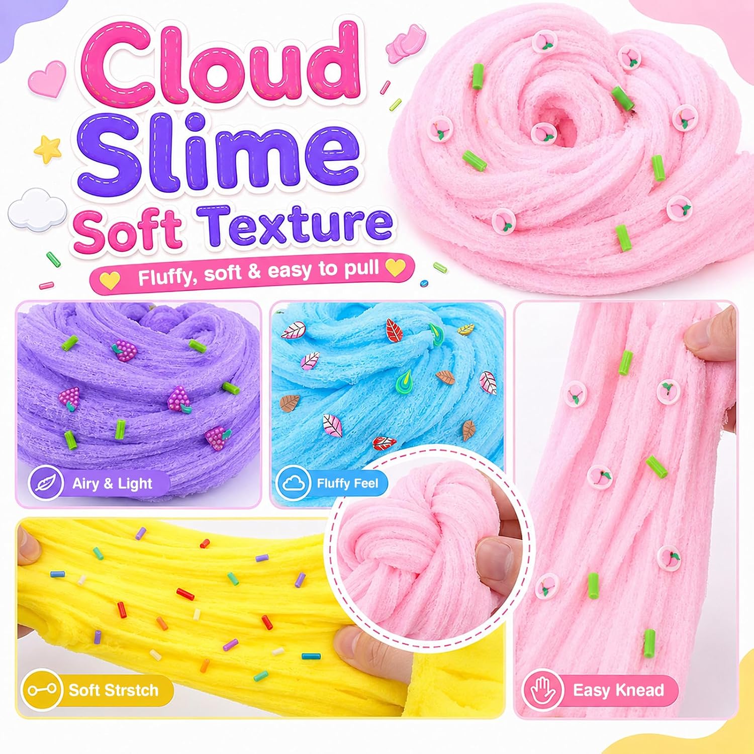Detalle de 8-Piece Slime Kit: 6 Cloud Slimes & 2 Crystal Clear Slimes with Charms