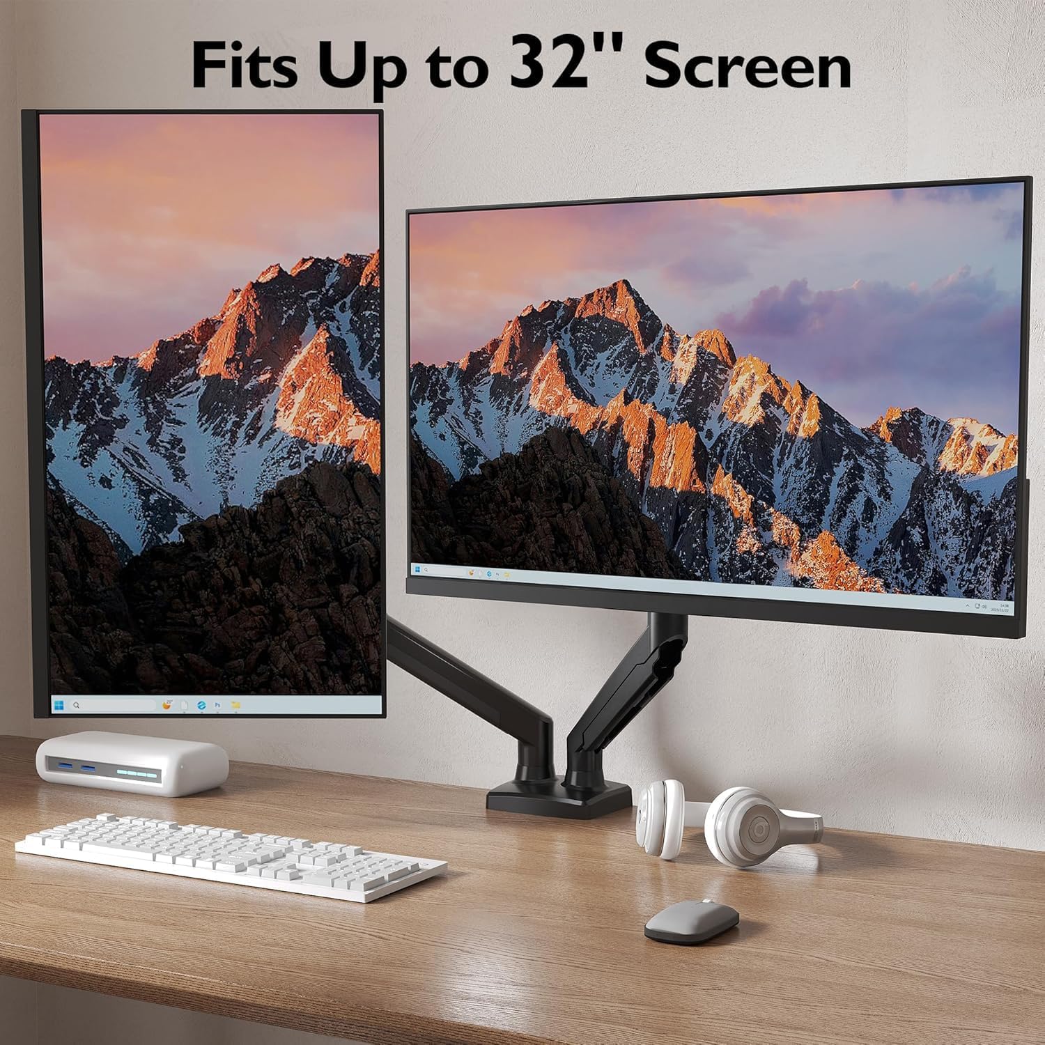 Thumbnail 3 de BONTEC braccio monitor doppio per schermi LCD/LED 13–32 pollici con molla a gas, VESA 75/100 e gestione cavi