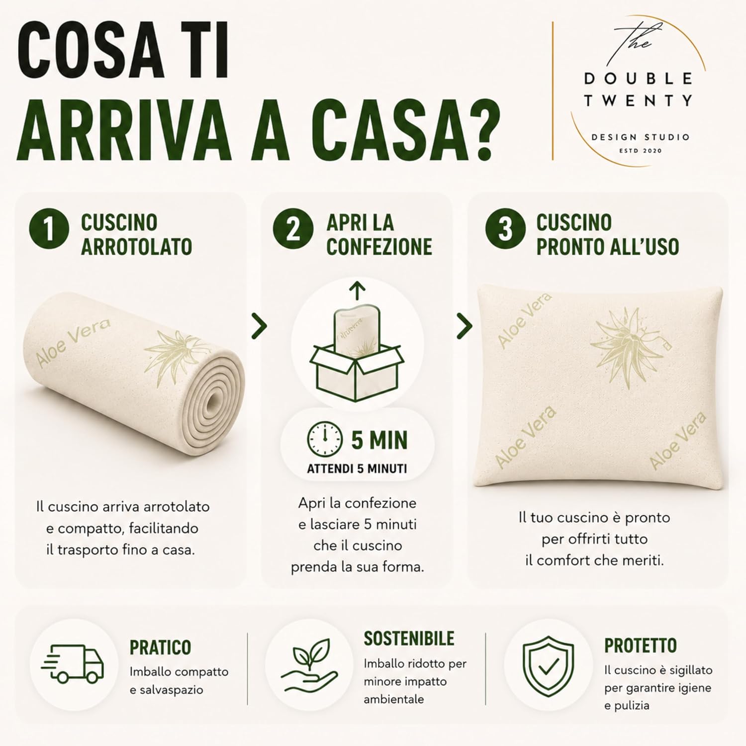 Thumbnail 6 de The Double Twenty – Cuscino Memory Foam a Saponetta da 12 cm con Federa Aloe Vera, supporto cervicale ed ortopedico