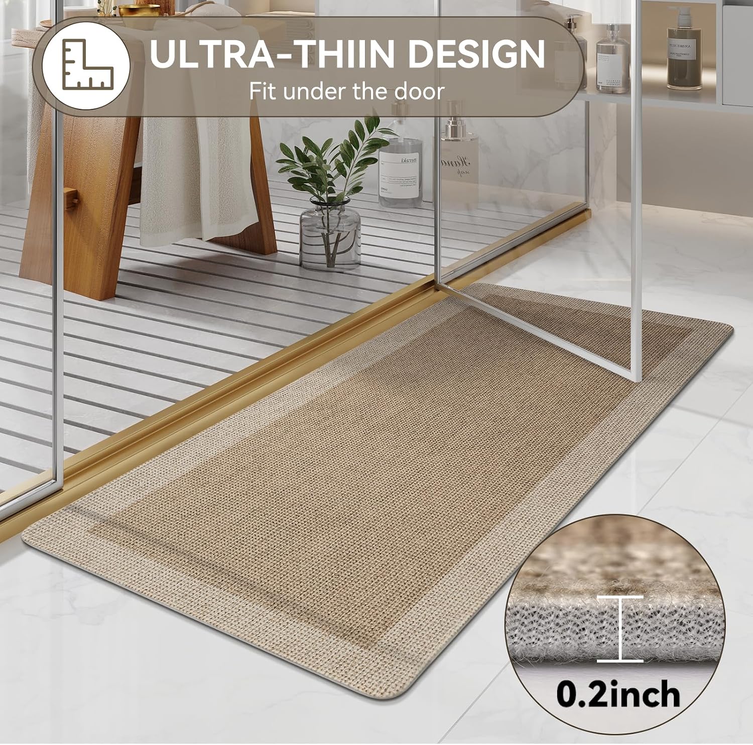Thumbnail 1 de YDKGL 24 x 59-Inch Brown Bathroom Runner Rug with Rubber Backing