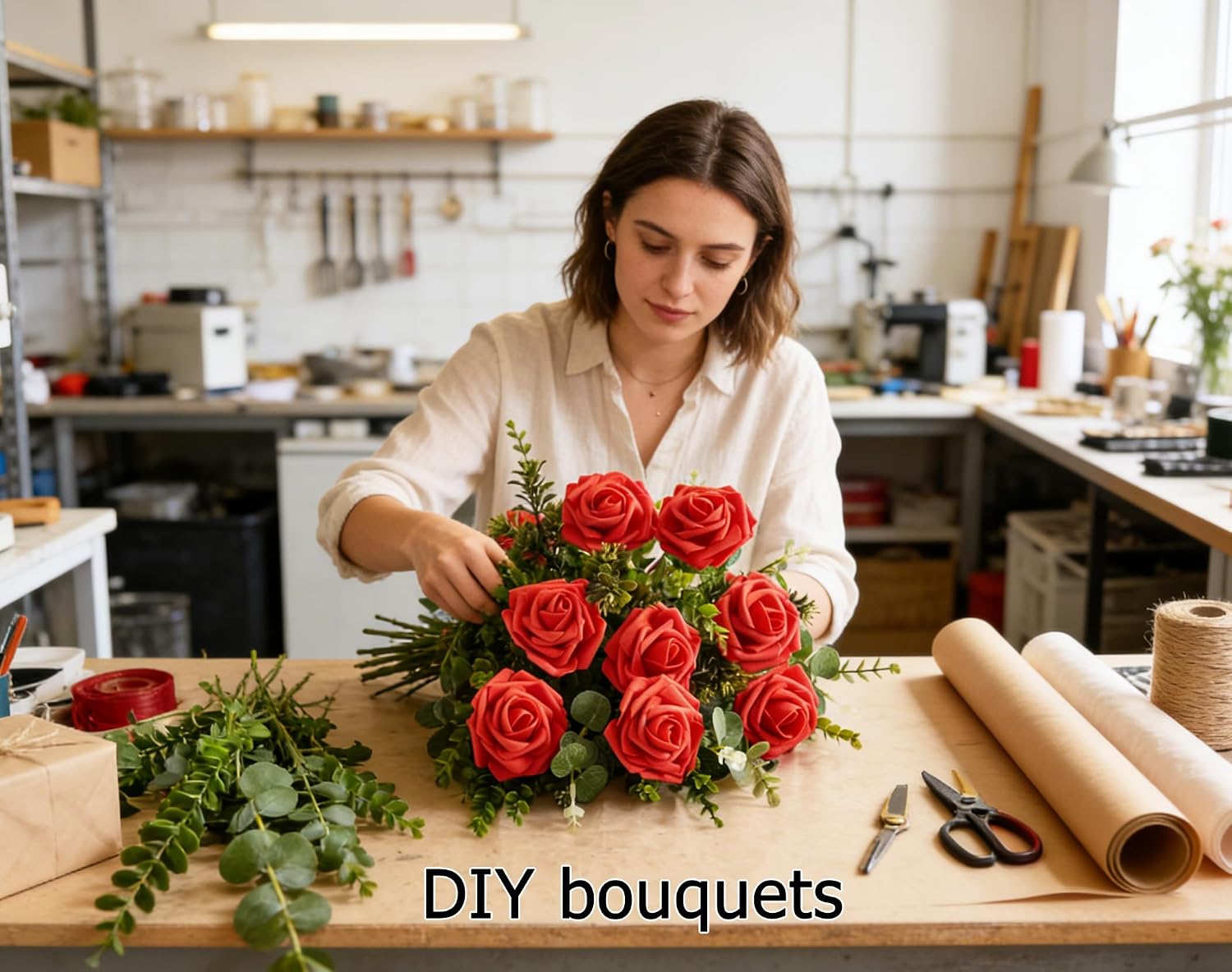 Thumbnail 6 de XIANNVXI Red Roses Artificial Flowers with Stems – 16-Piece Set for Weddings and Events