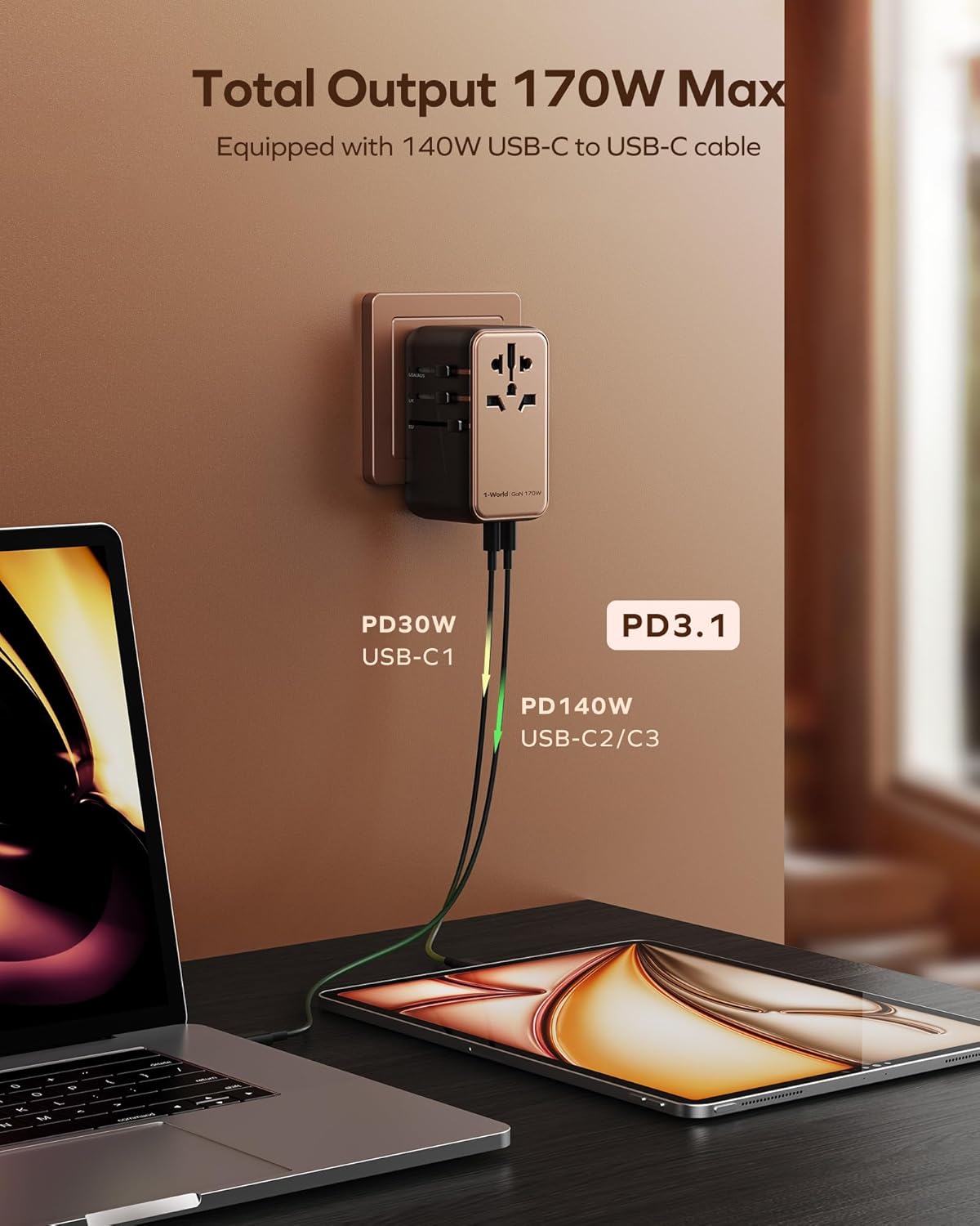 Detalle 2 de MOMAX Universal Travel Adapter 170W GaN