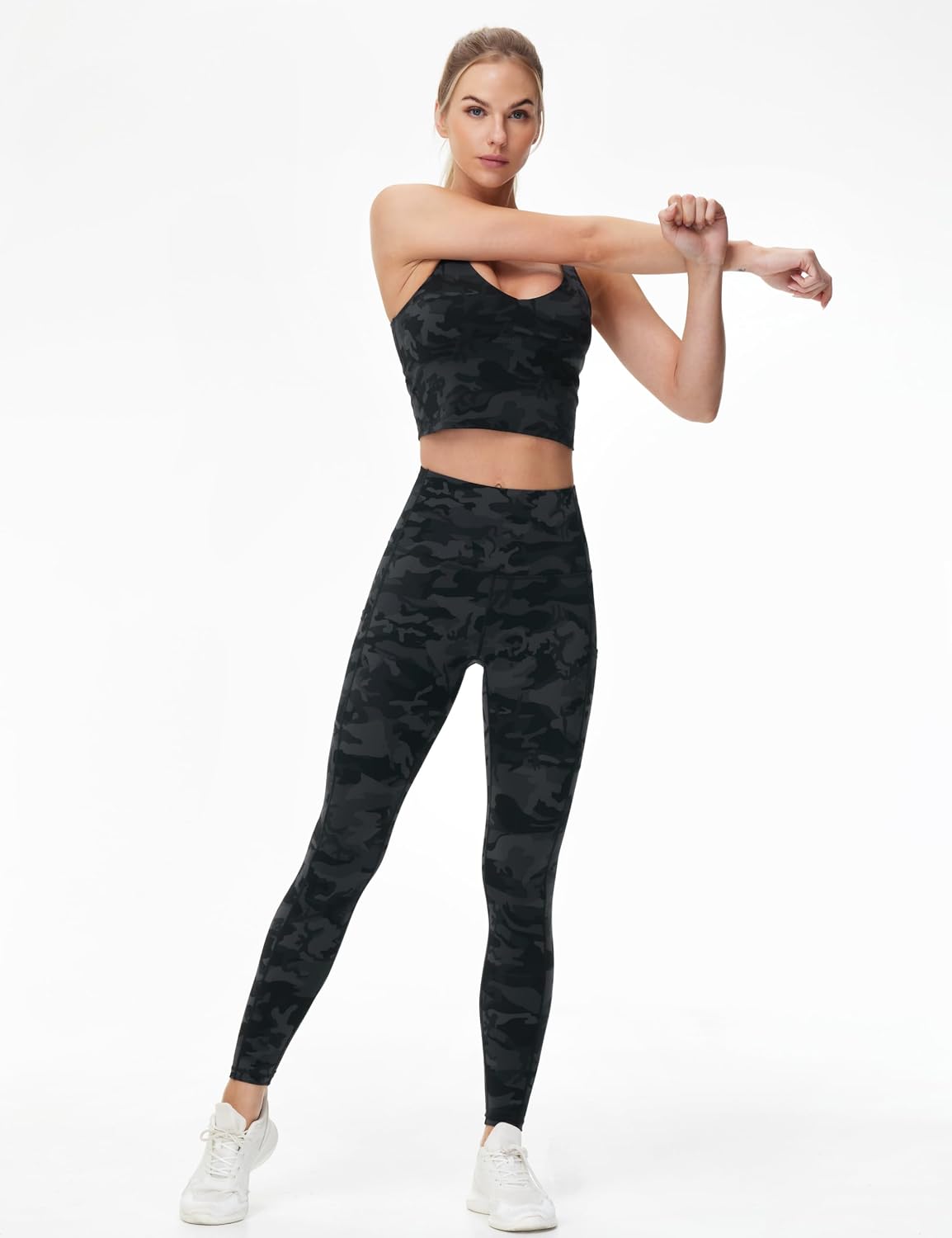 Detalle de THE GYM PEOPLE Pantalon de yoga taille haute femme à poches profondes – legging d’entraînement extensible