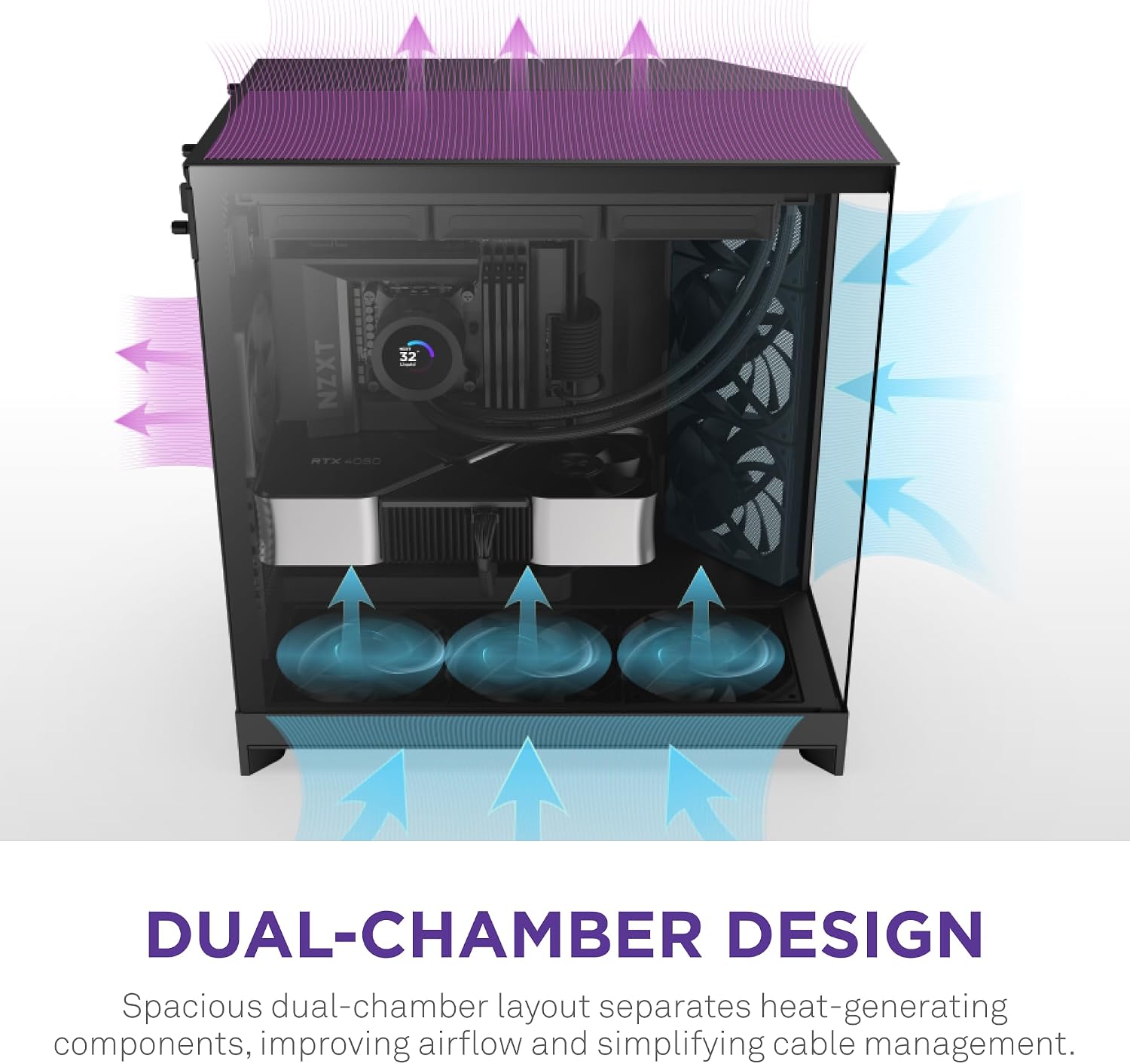 Thumbnail 6 de NZXT H9 Flow (2025) CM-H92FB-01 ミドルタワーPCケース、強化ガラス・4基ファン・420mmラジエーター対応
