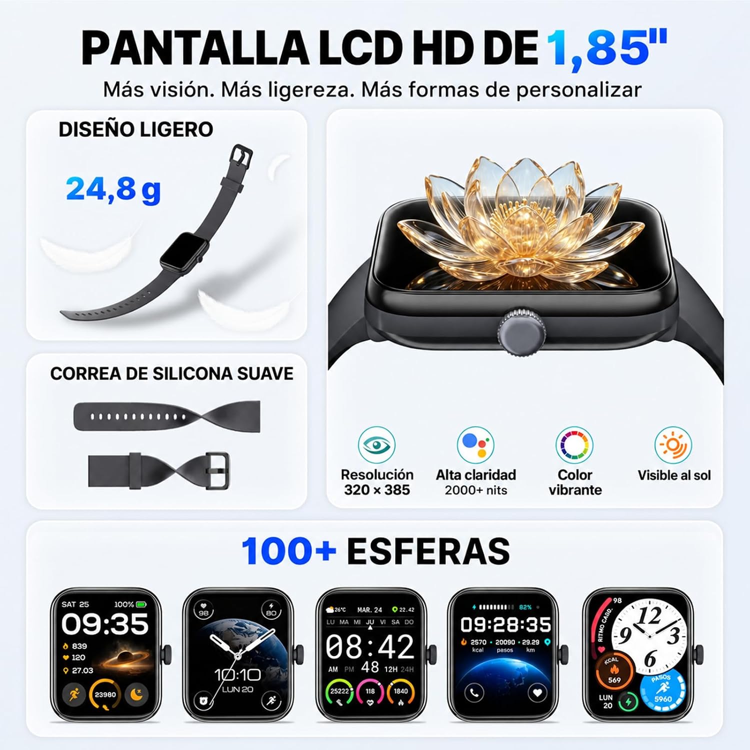 Detalle 2 de uaue Reloj Inteligente 3ATM con GPS y 100+ Modos Deportivos – ideal para viajes y entrenamiento