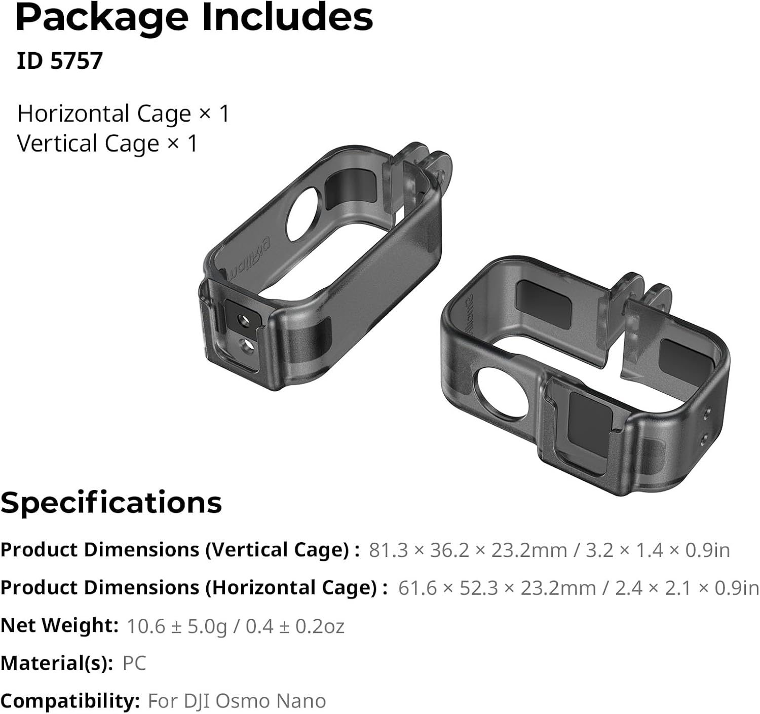 Thumbnail 6 de SmallRig Kit gabbia per action cam da verticale a orizzontale per DJI Osmo Nano (attacco slitta, foro 1/4"-20, sgancio rapido) – 5757