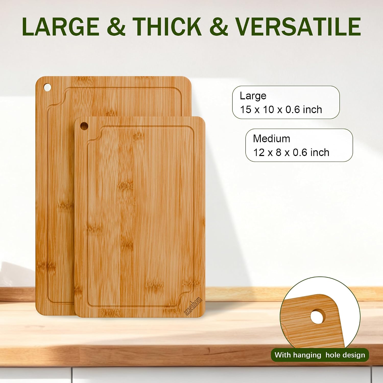 Detalle de Azaeahom Bamboo Cutting Boards – 3-Piece Set (Large, Medium, Small)