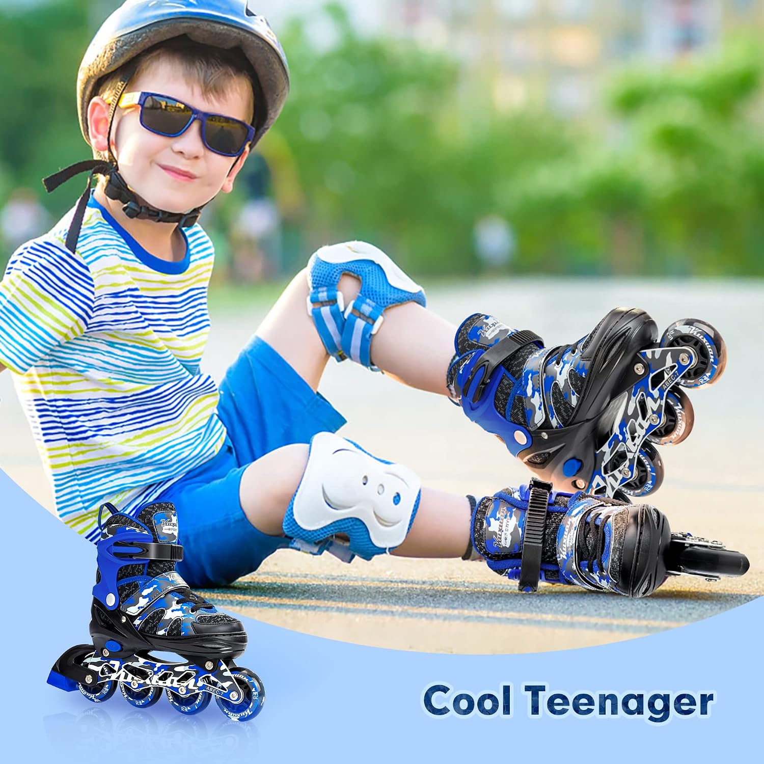 Detalle de Kuxuan Adjustable Inline Skates with Light Up Wheels — 4 Sizes, Aluminum Frame, ABEC-7 Bearings